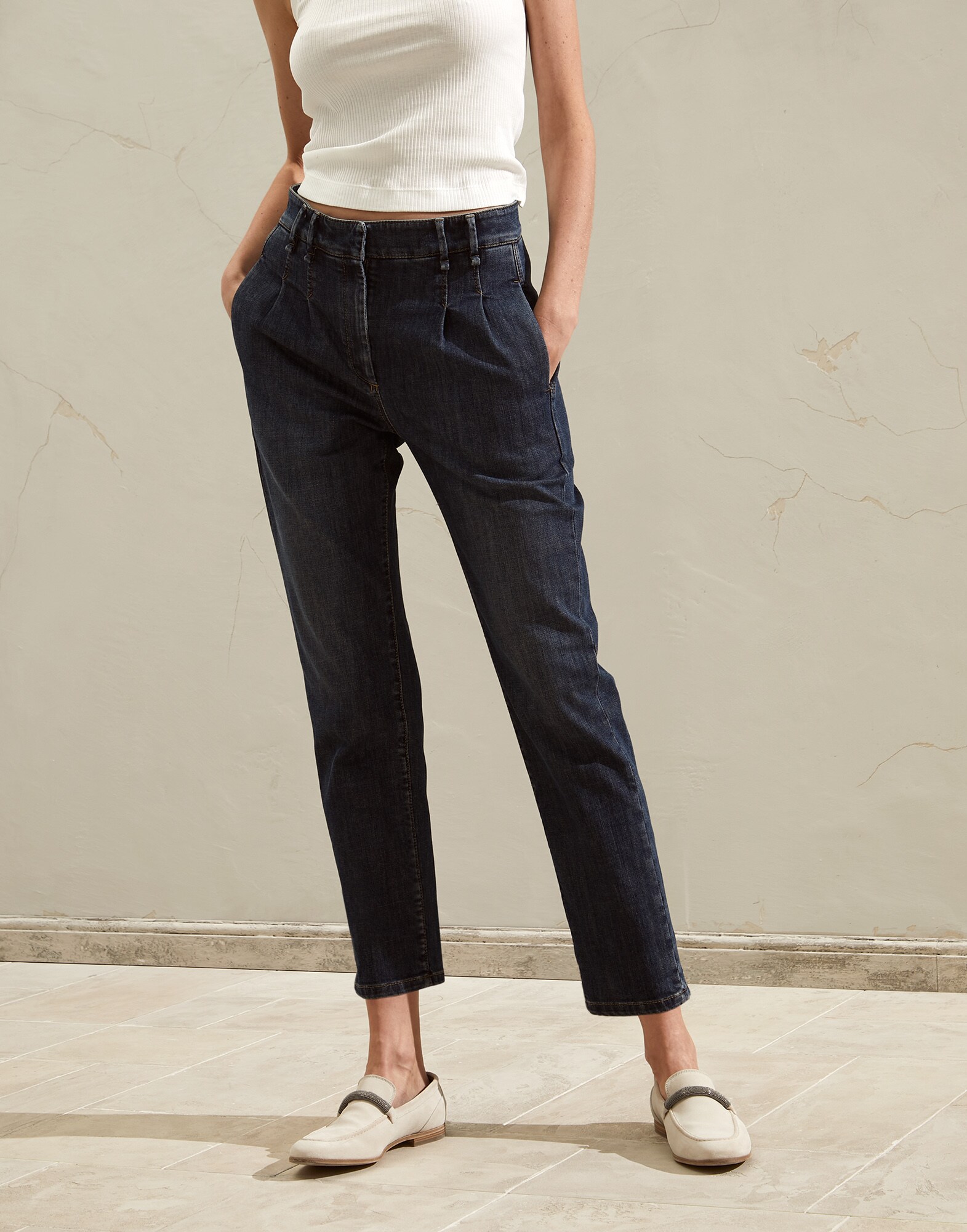 Comfort denim trousers Dark Denim Woman - Brunello Cucinelli