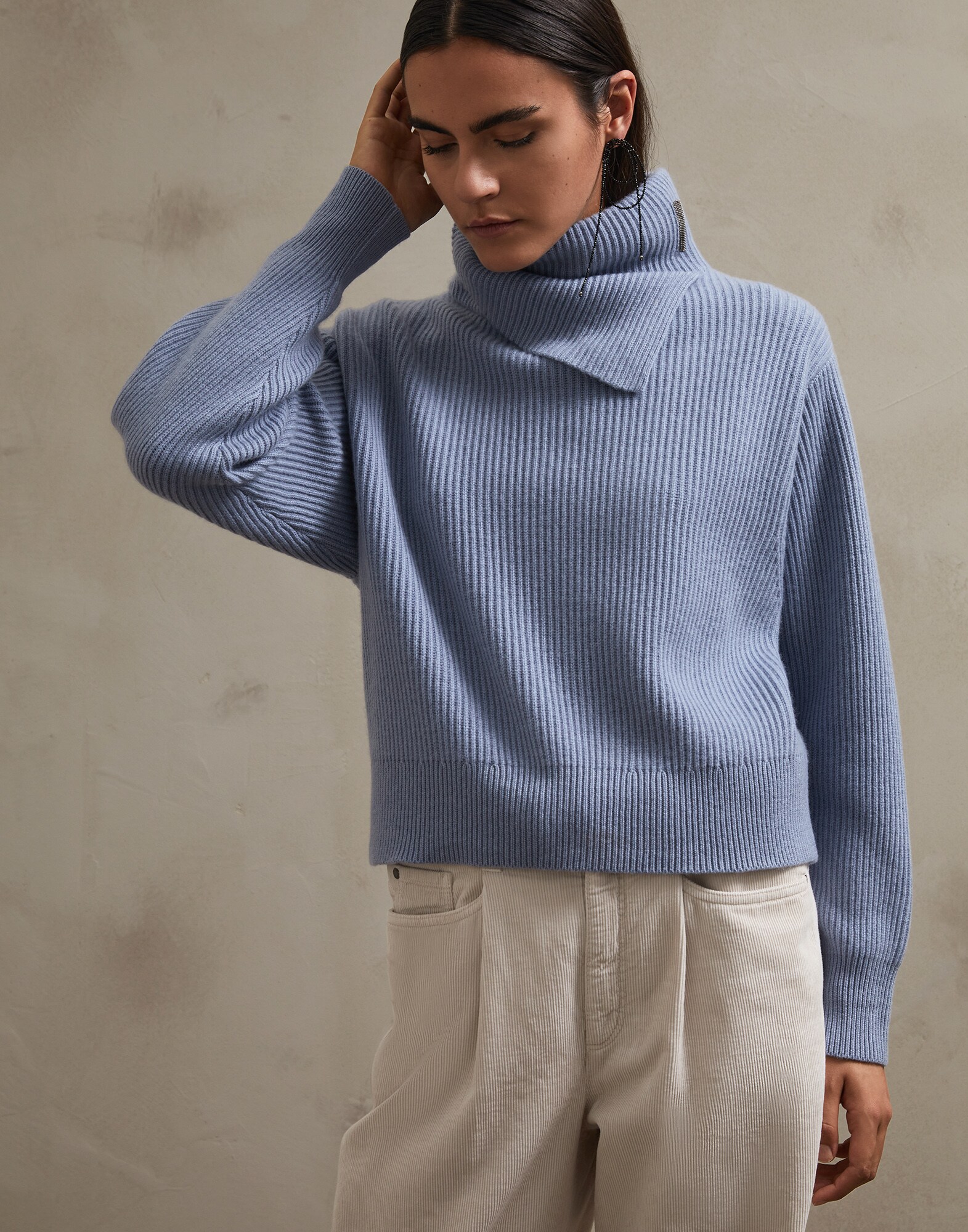 High Neck Sweater Sky Blue Woman 0 - Brunello Cucinelli