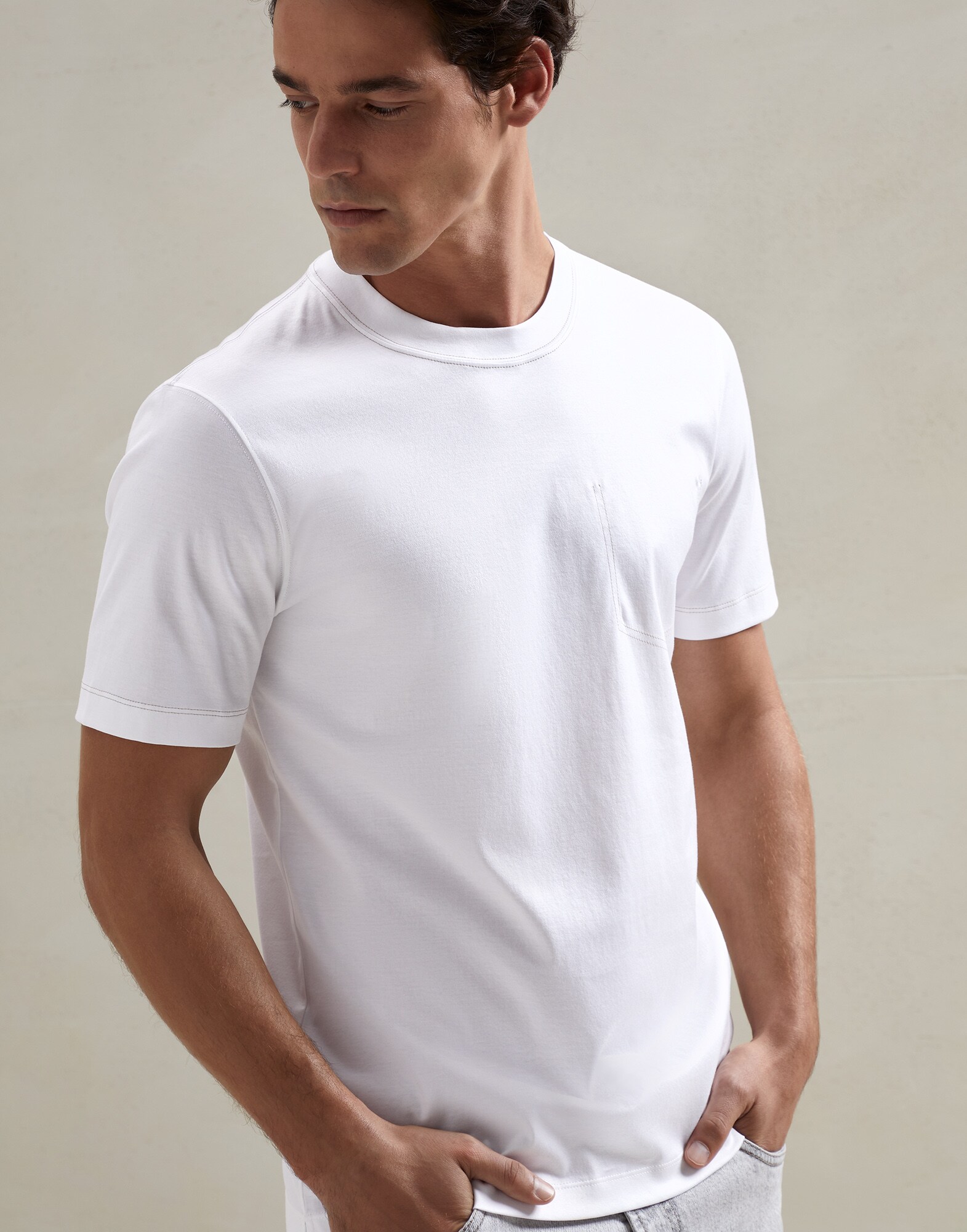 Tee-shirt en jersey Blanc Homme - Brunello Cucinelli