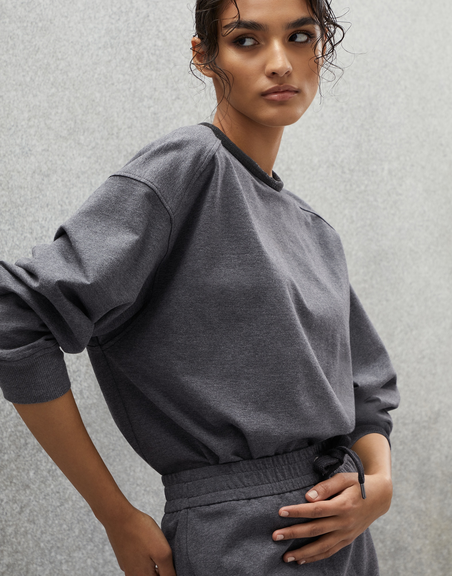 Sweatshirt with monili Dark Grey Woman - Brunello Cucinelli