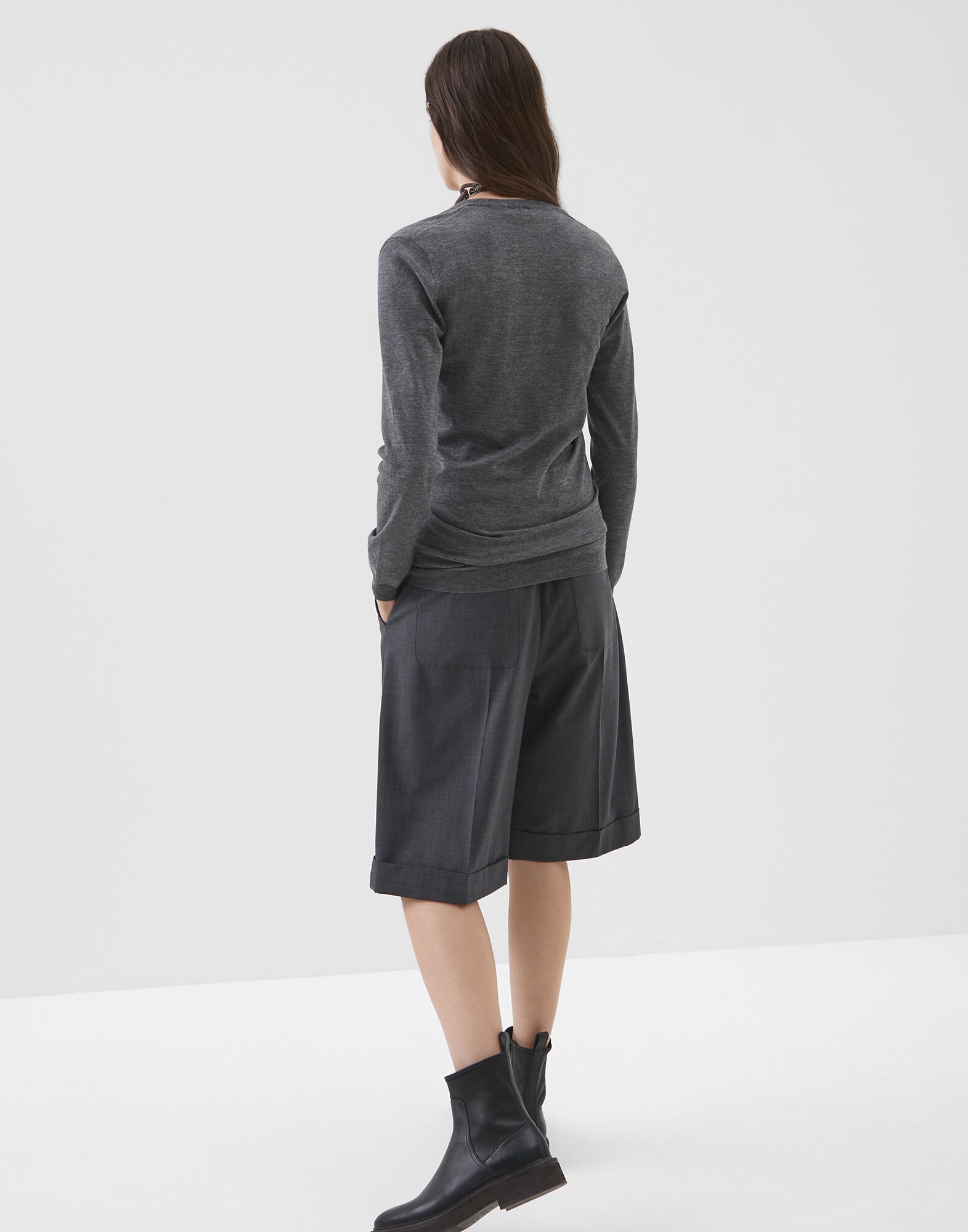V-neck Sweater Lead Woman 1 - Brunello Cucinelli