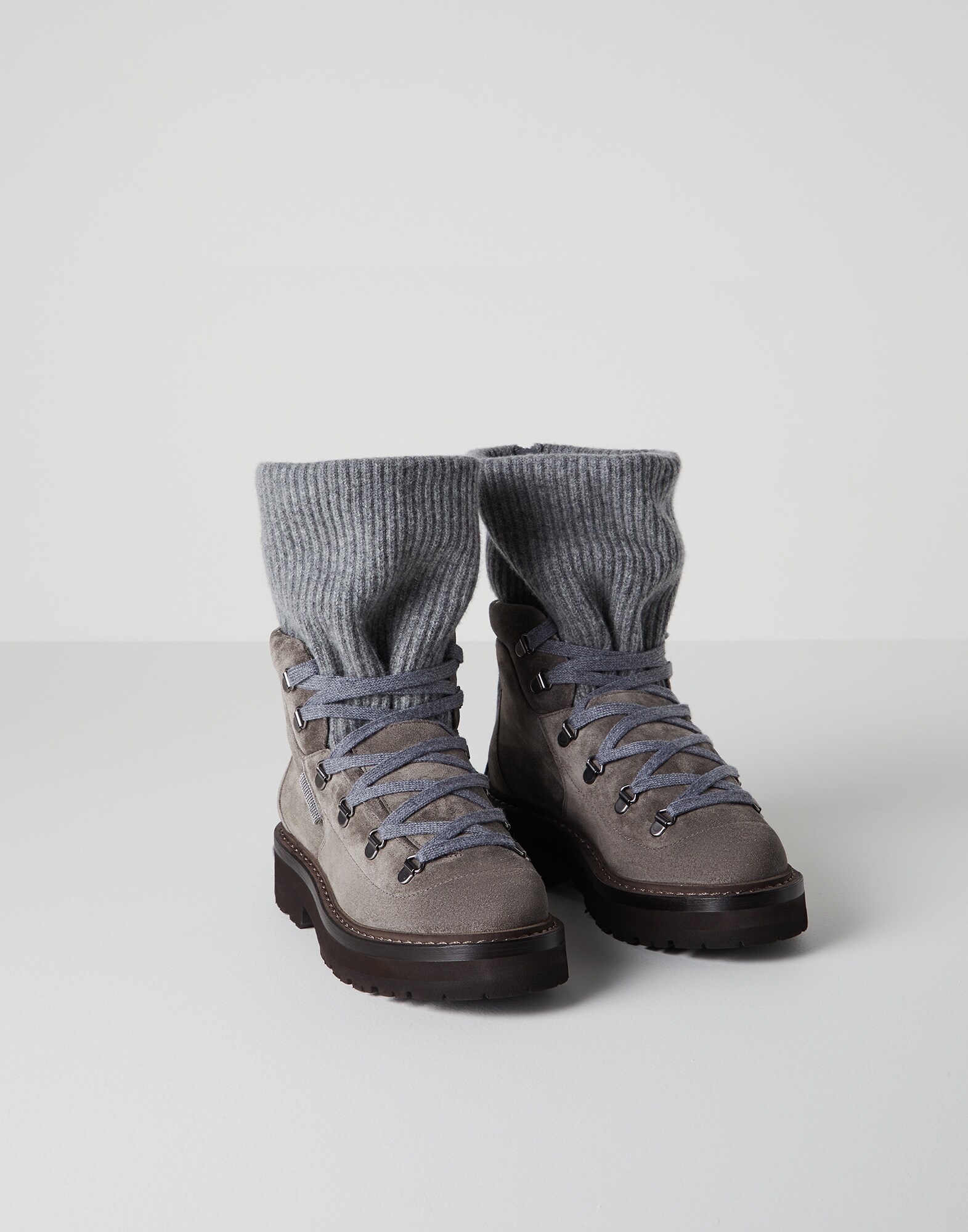 Boots en daim Ardoise Femme - Brunello Cucinelli