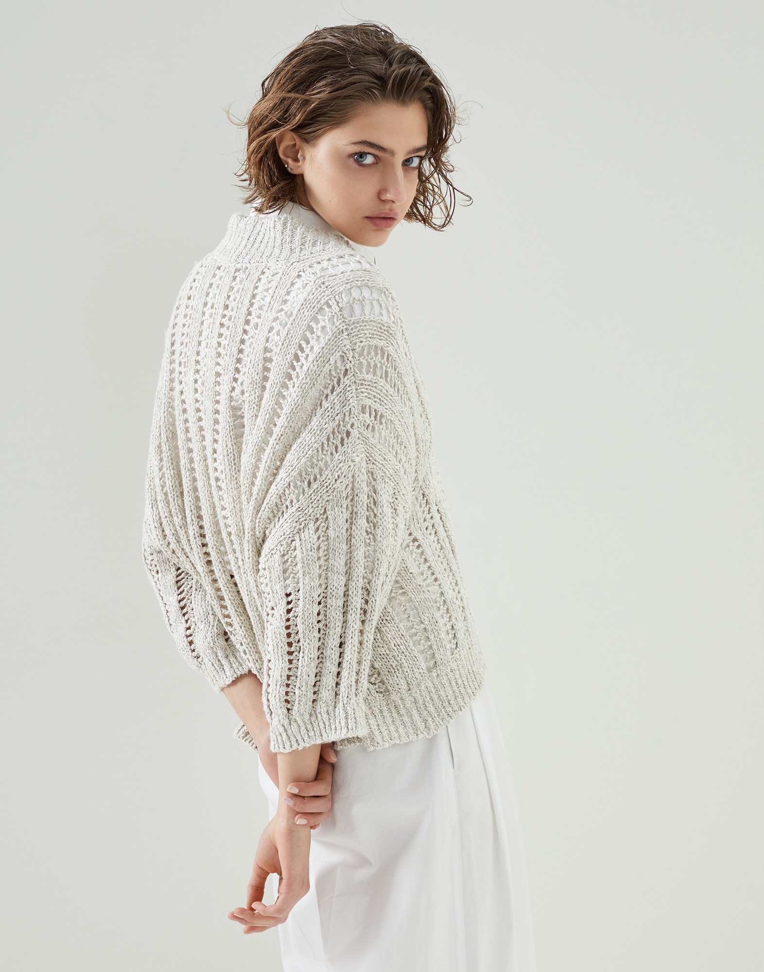 Linen, cotton and silk cardigan (222MCJ386906P) for Woman | Brunello ...