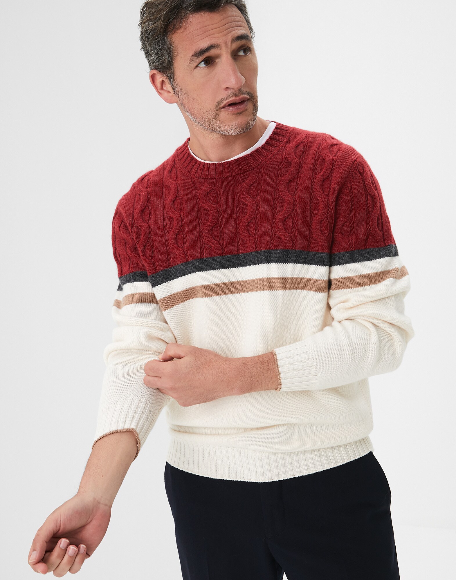 Crewneck Sweater Ivory Man 1 - Brunello Cucinelli