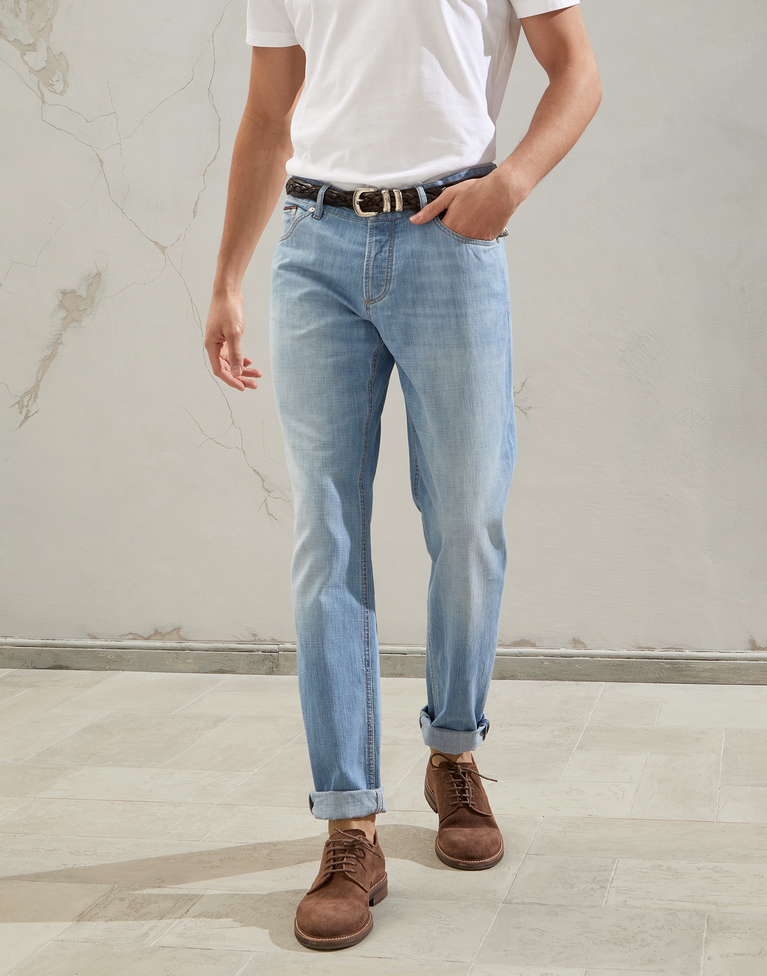 Lightweight denim trousers Light Blue Denim Man - Brunello Cucinelli