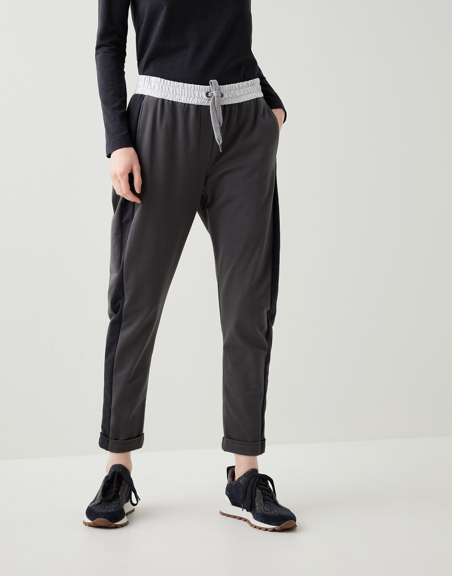 Pantalón de felpa ligera Pizarra Mujer - Brunello Cucinelli