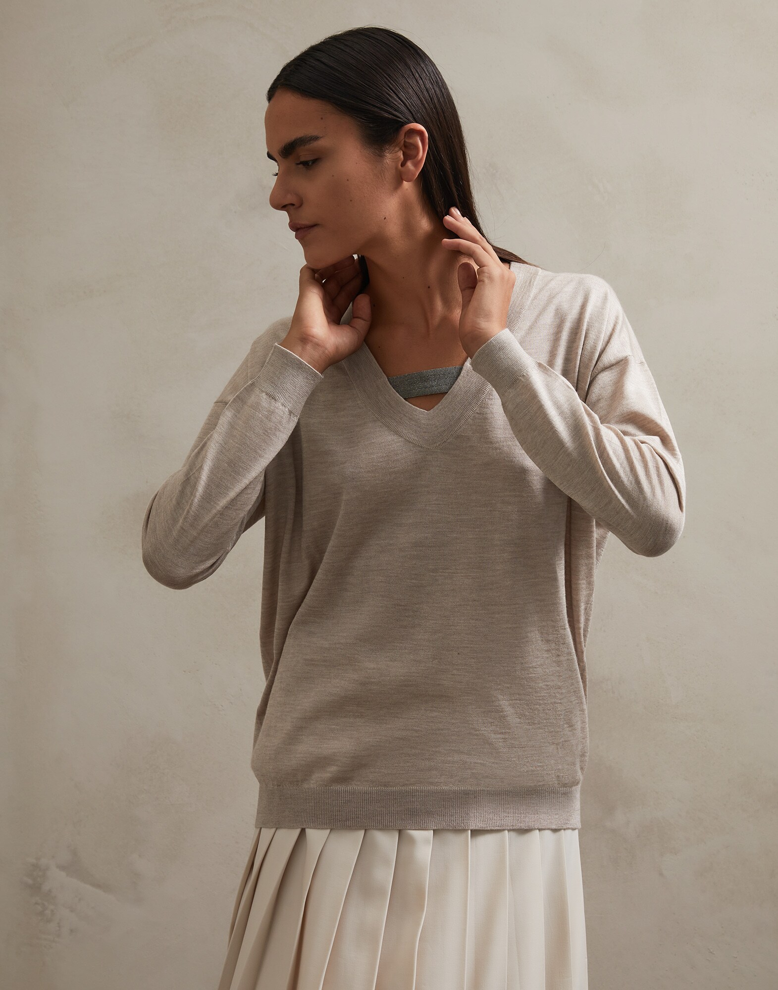 Jersey Escote Pico Arena Mujer 1 - Brunello Cucinelli