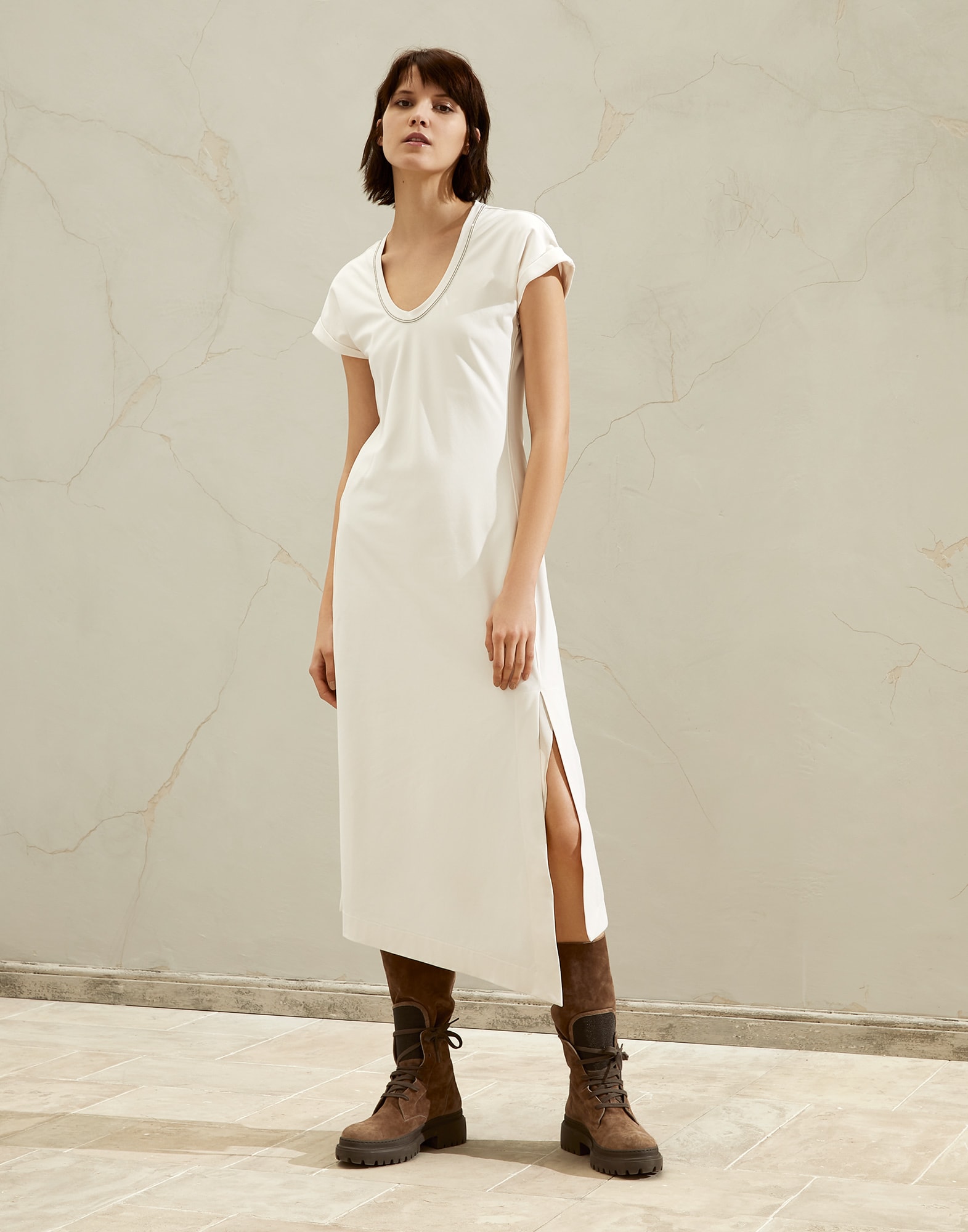 Vestido con Monile Vainilla Mujer - Brunello Cucinelli