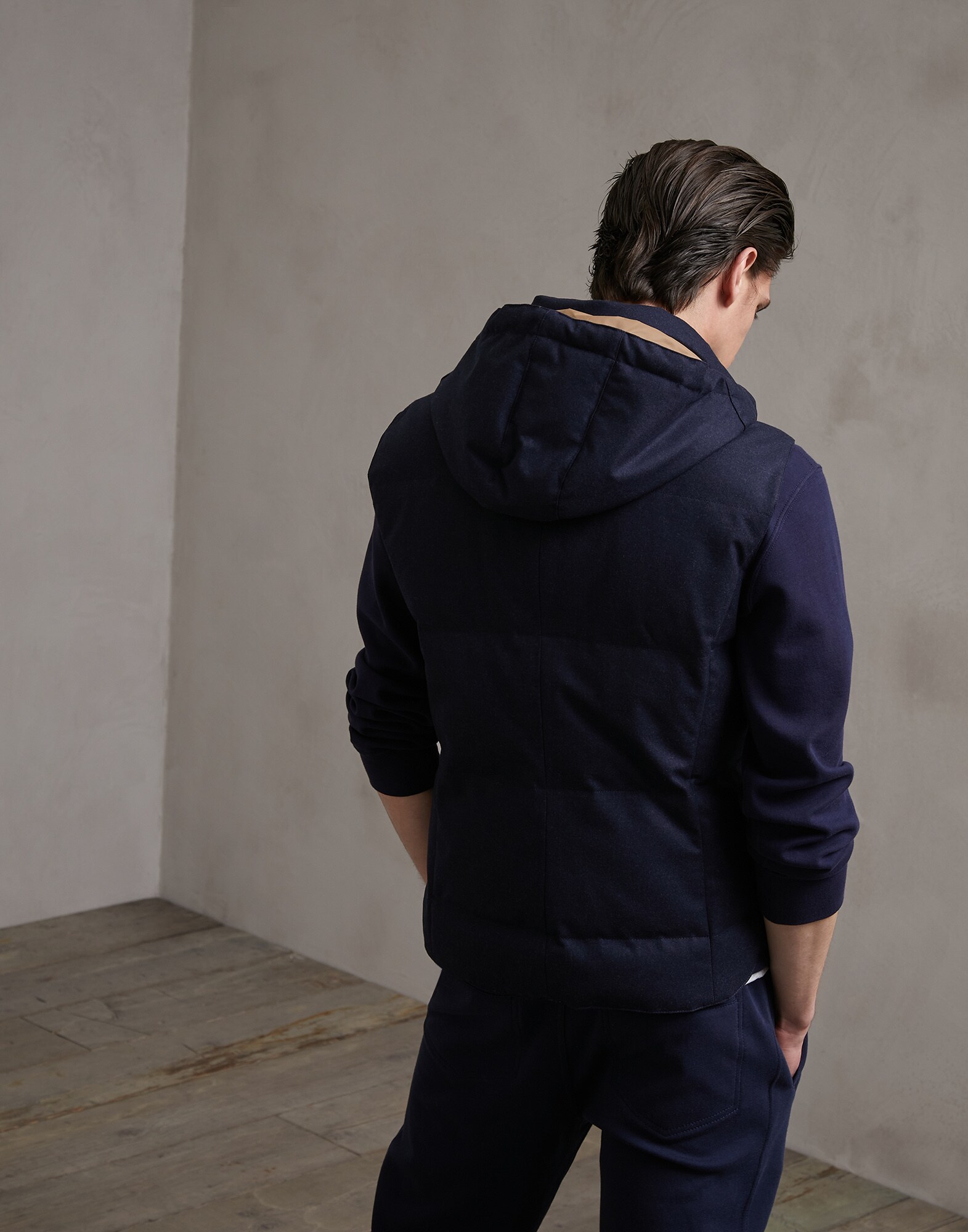 Down Sleeveless Jacket Navy Blue Man 1 - Brunello Cucinelli