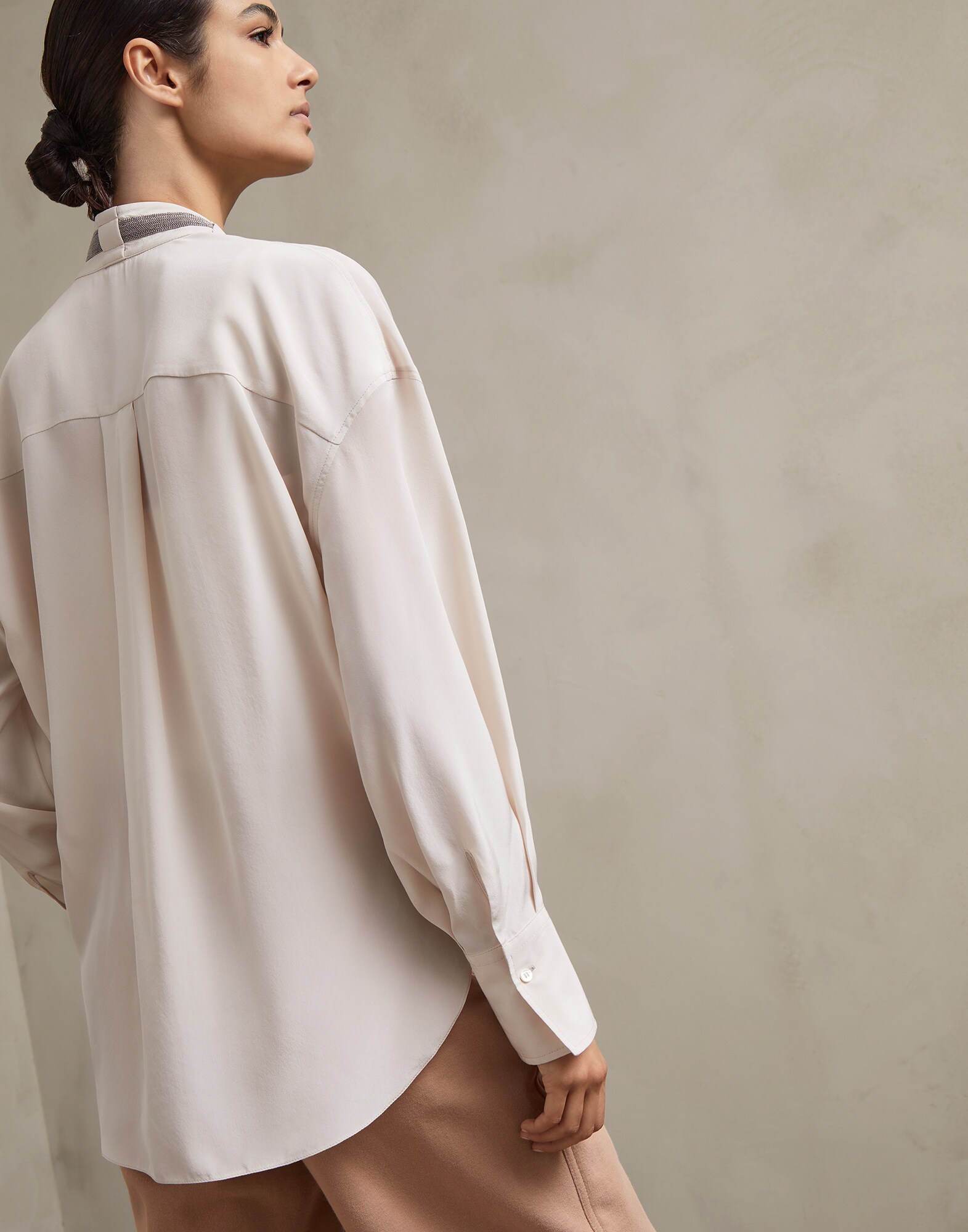 Long Sleeve T-Shirt Warm Beige Woman 1 - Brunello Cucinelli