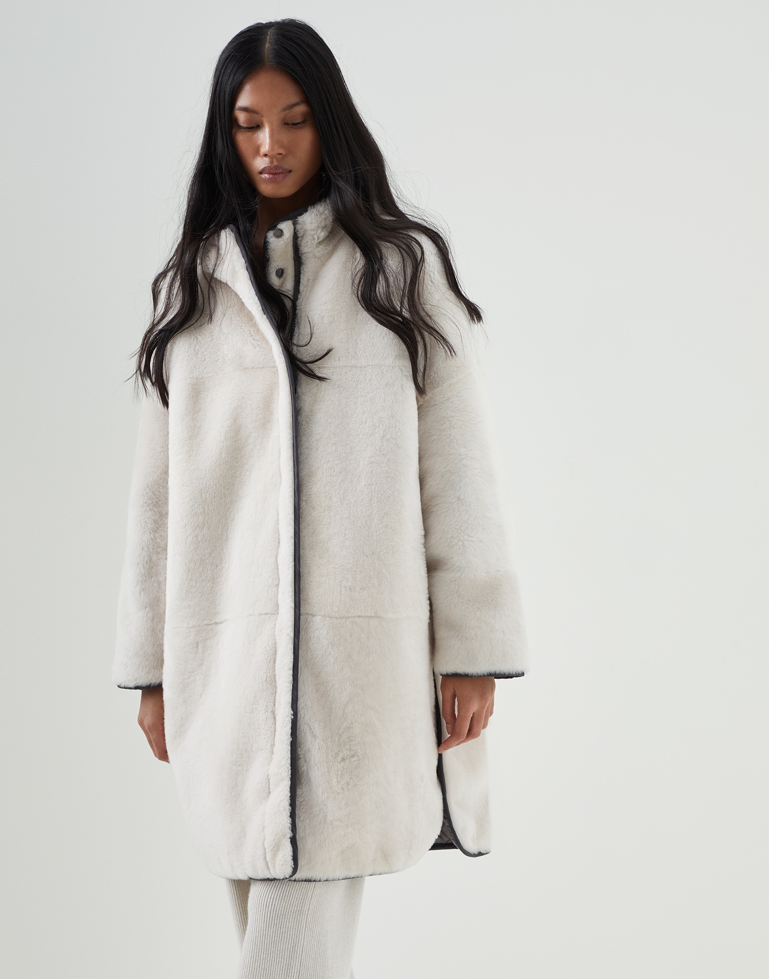 Brunello Cucinelli, Reversible Nylon and Shearling Parka with Thermore Padding and monili, Grey, 42