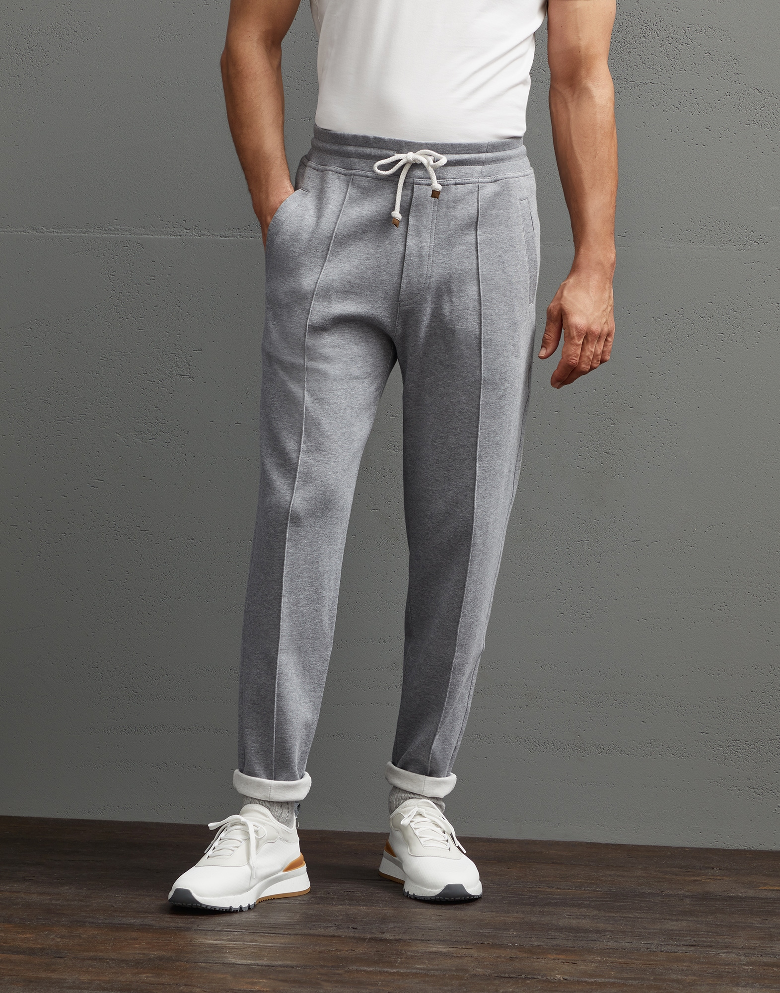 Pantalone con crête Grigio Medio Uomo - Brunello Cucinelli