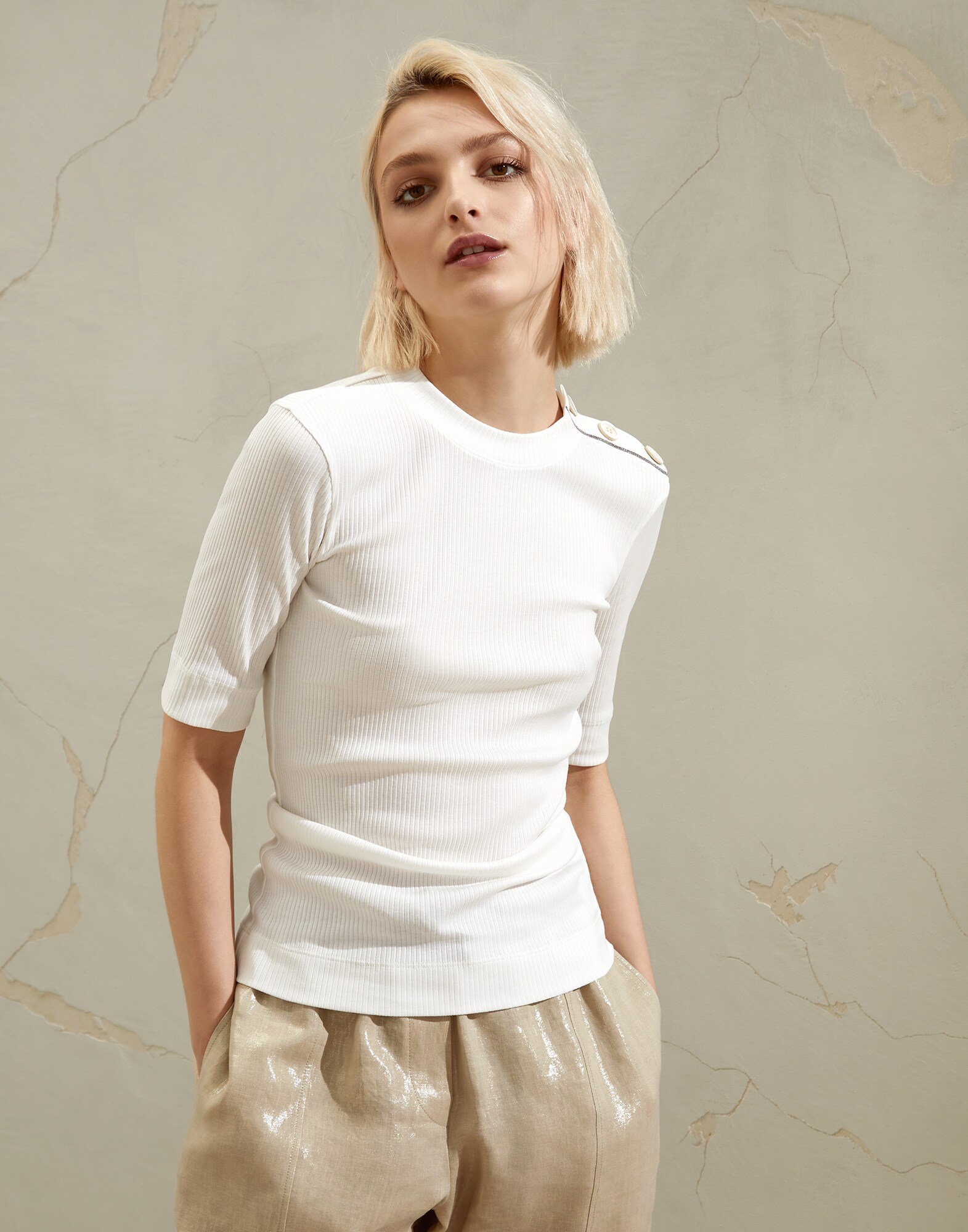 Ribbed jersey T-shirt White Woman - Brunello Cucinelli