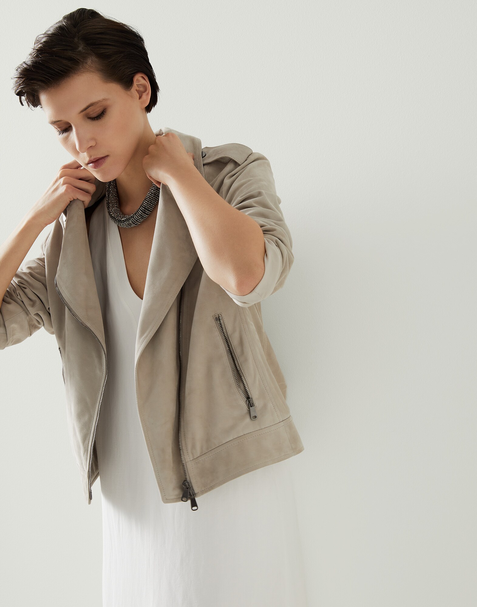 Suede biker jacket Lessivè Woman - Brunello Cucinelli