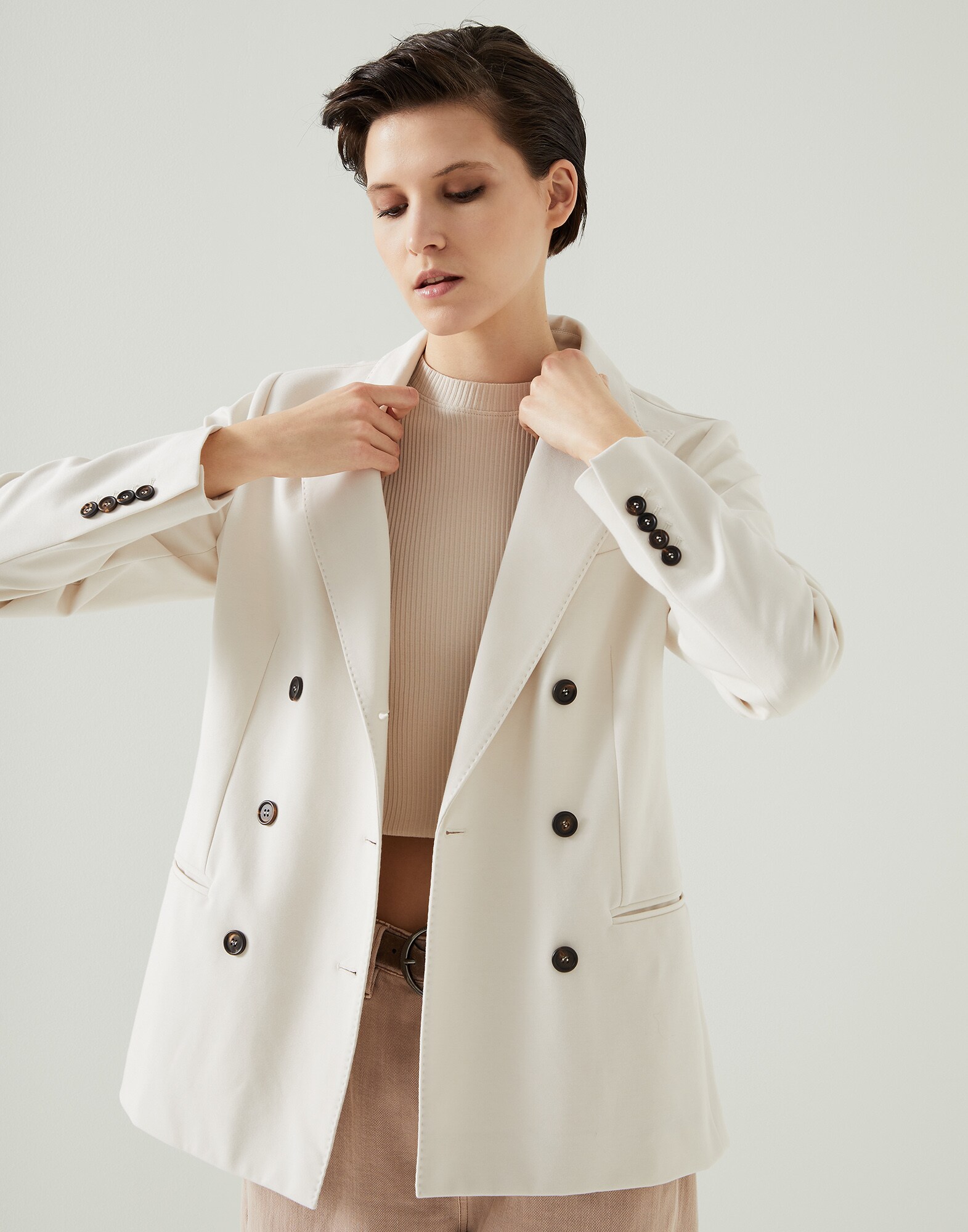 Blazer with monili Vanilla Woman - Brunello Cucinelli