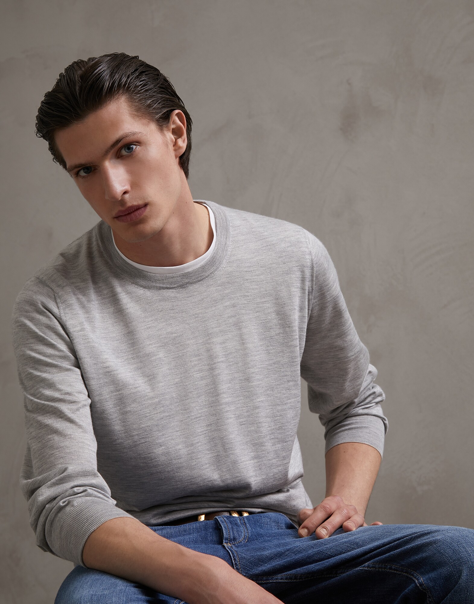 Crewneck Sweater Pebble Man 0 - Brunello Cucinelli