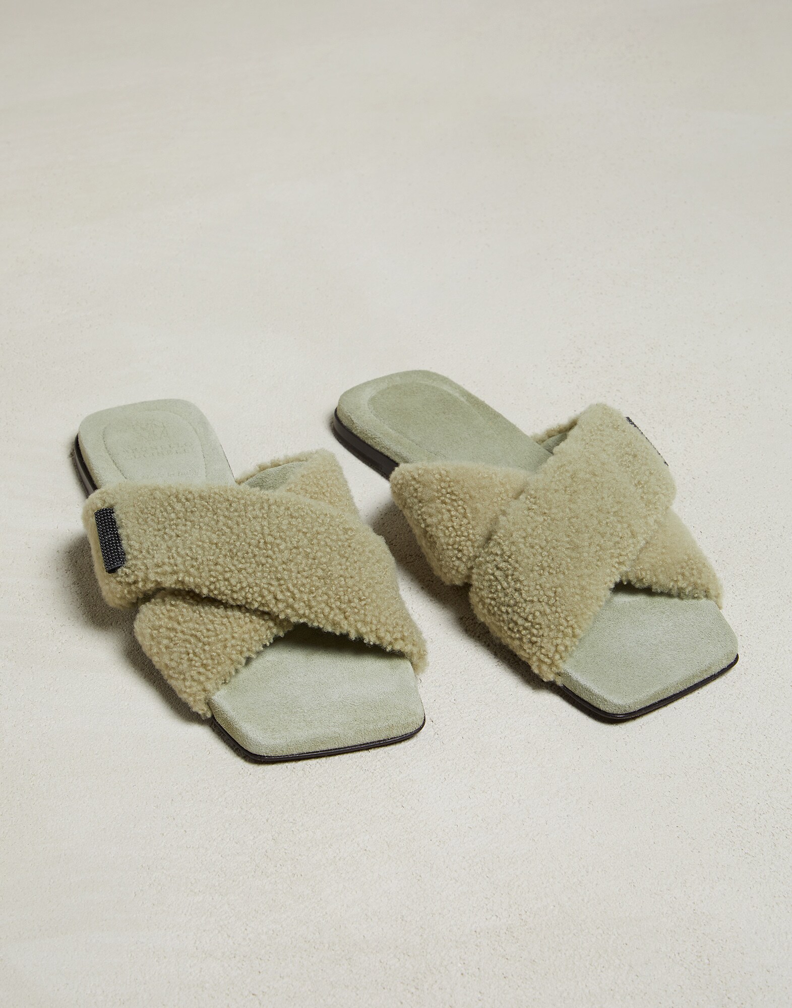 Slides with monili Green Woman - Brunello Cucinelli