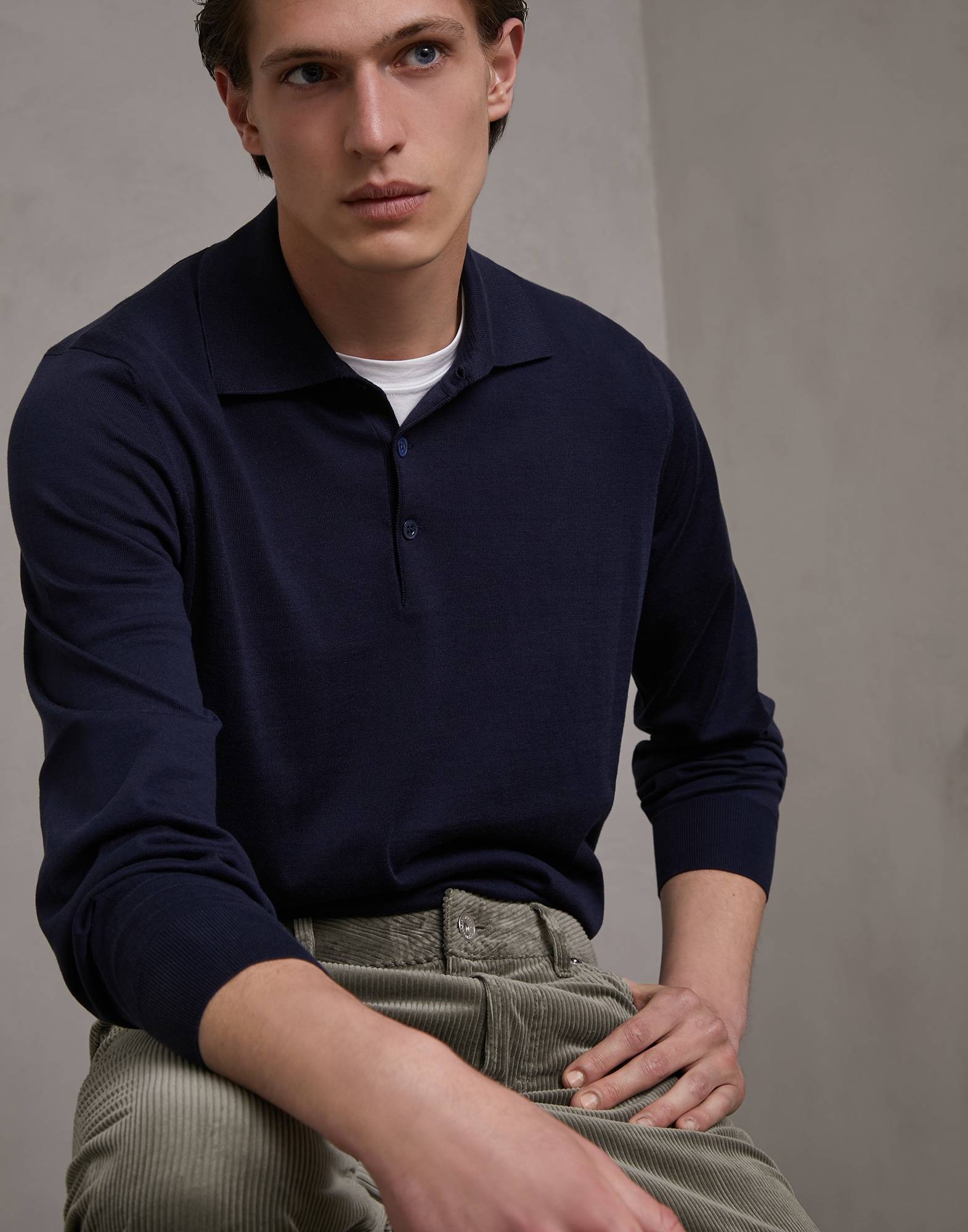 Polo-Style Sweater Navy Blue Man 0 - Brunello Cucinelli
