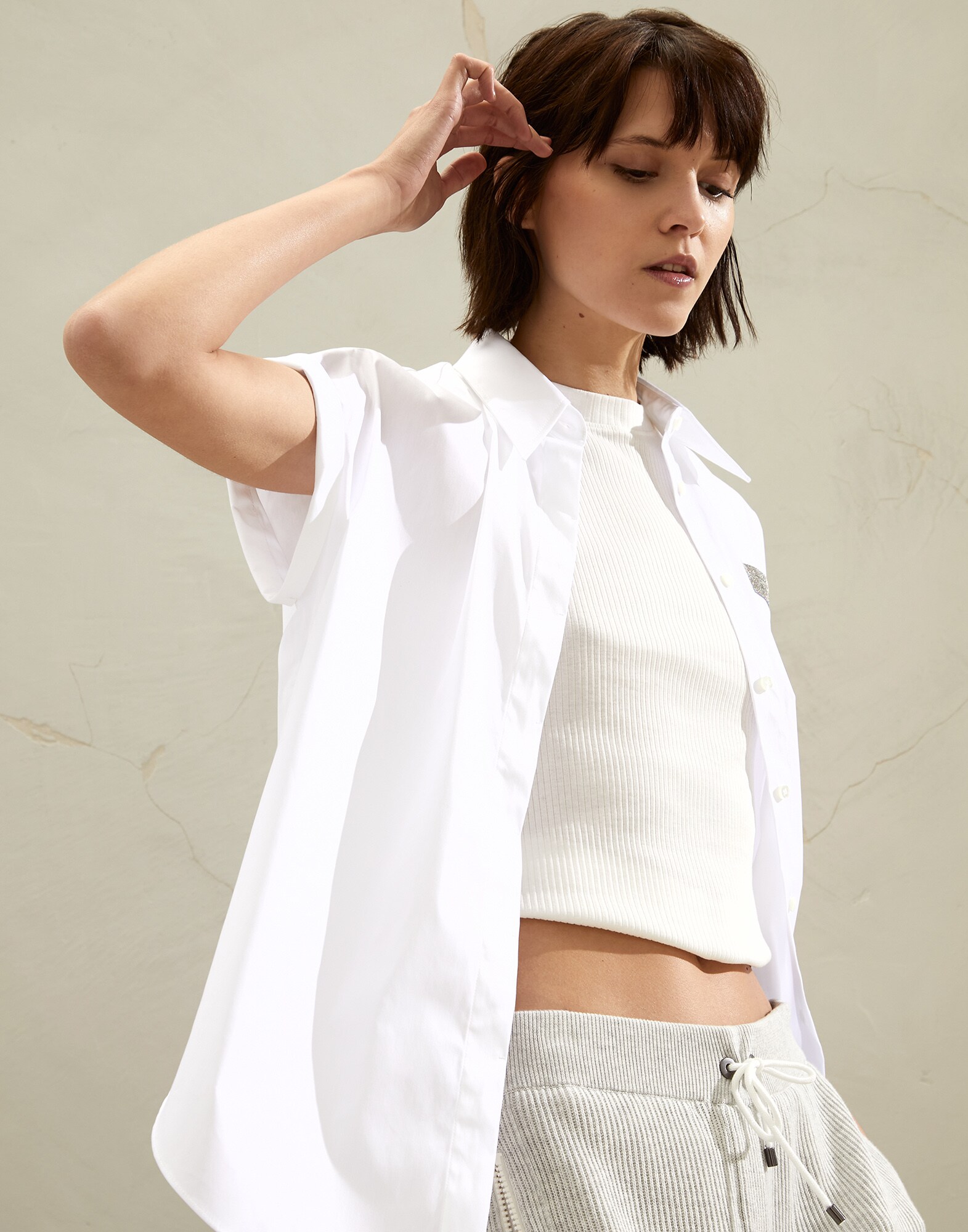 Chemise en popeline extensible Blanc Femme - Brunello Cucinelli