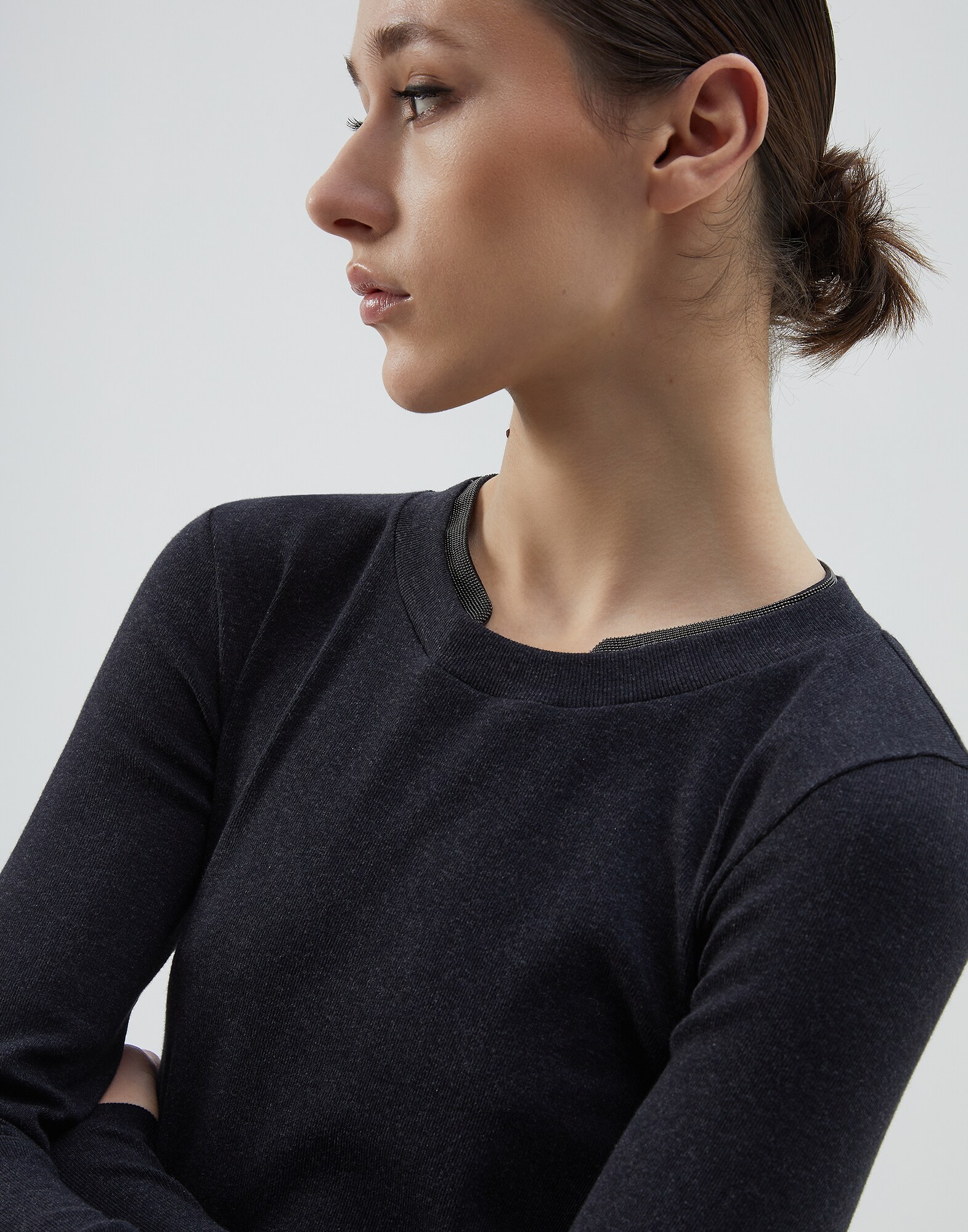 Long Sleeve T-Shirt Anthracite Woman 3 - Brunello Cucinelli