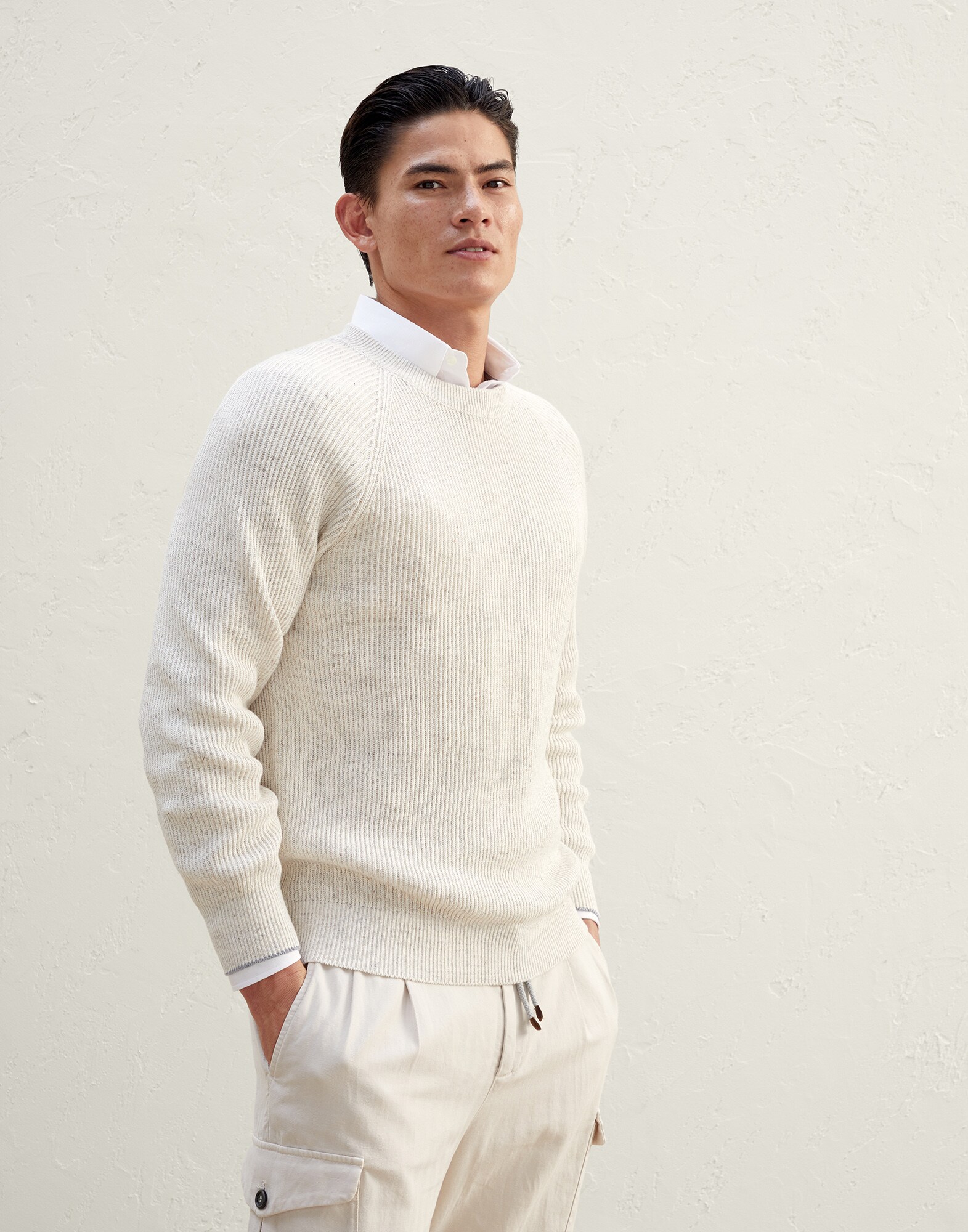 Cotton and linen mélange sweater (231MCH706100) for Man | Brunello