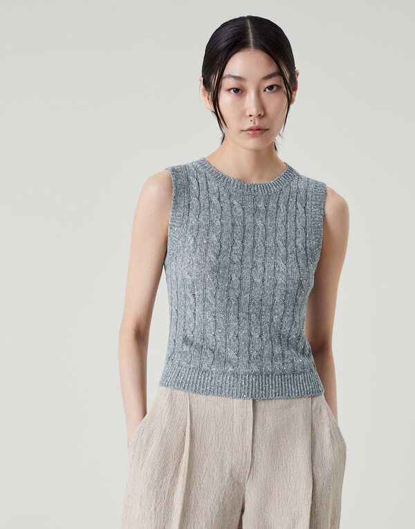 Cable knit sweater vest Denim Woman - Brunello Cucinelli