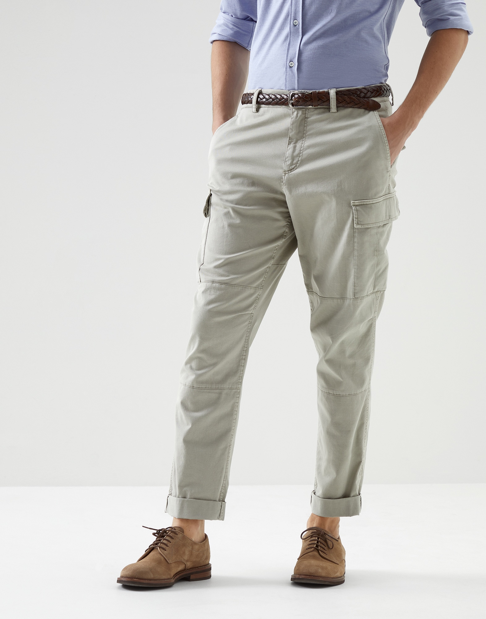 Pantalon en gabardine teint en pièce Vert Kaki Homme - Brunello Cucinelli