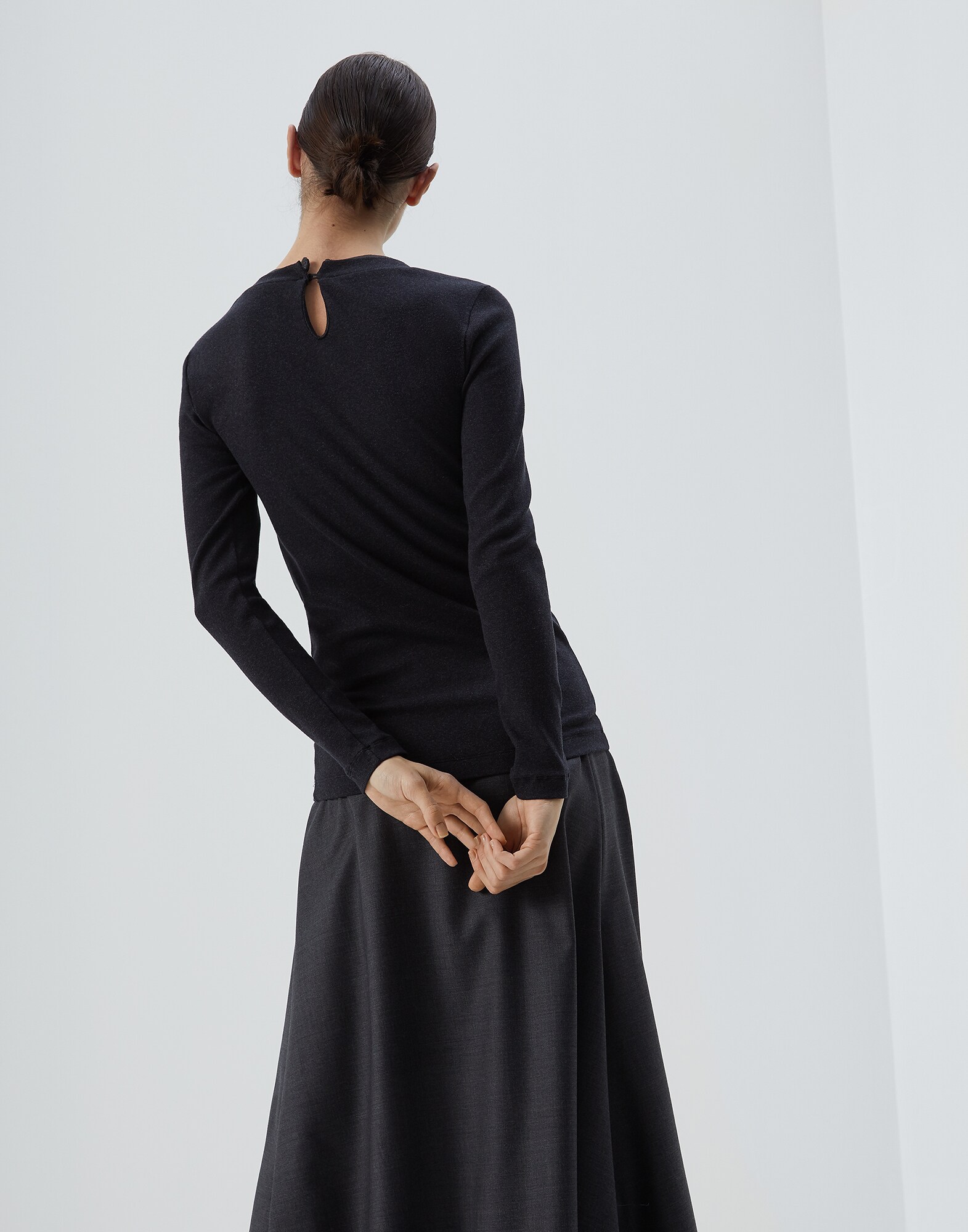 Long Sleeve T-Shirt Anthracite Woman 2 - Brunello Cucinelli
