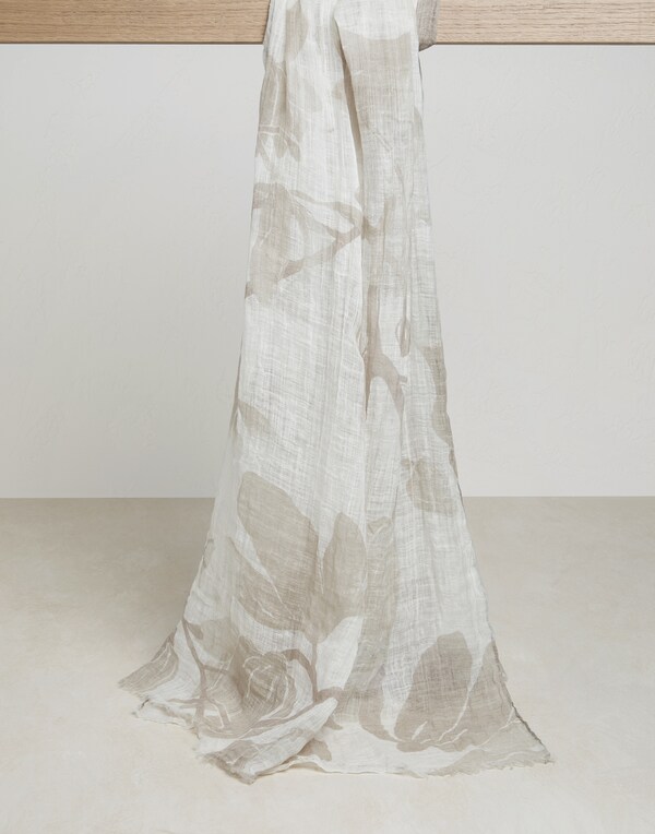 Scarf with floral design Beige Woman - Brunello Cucinelli