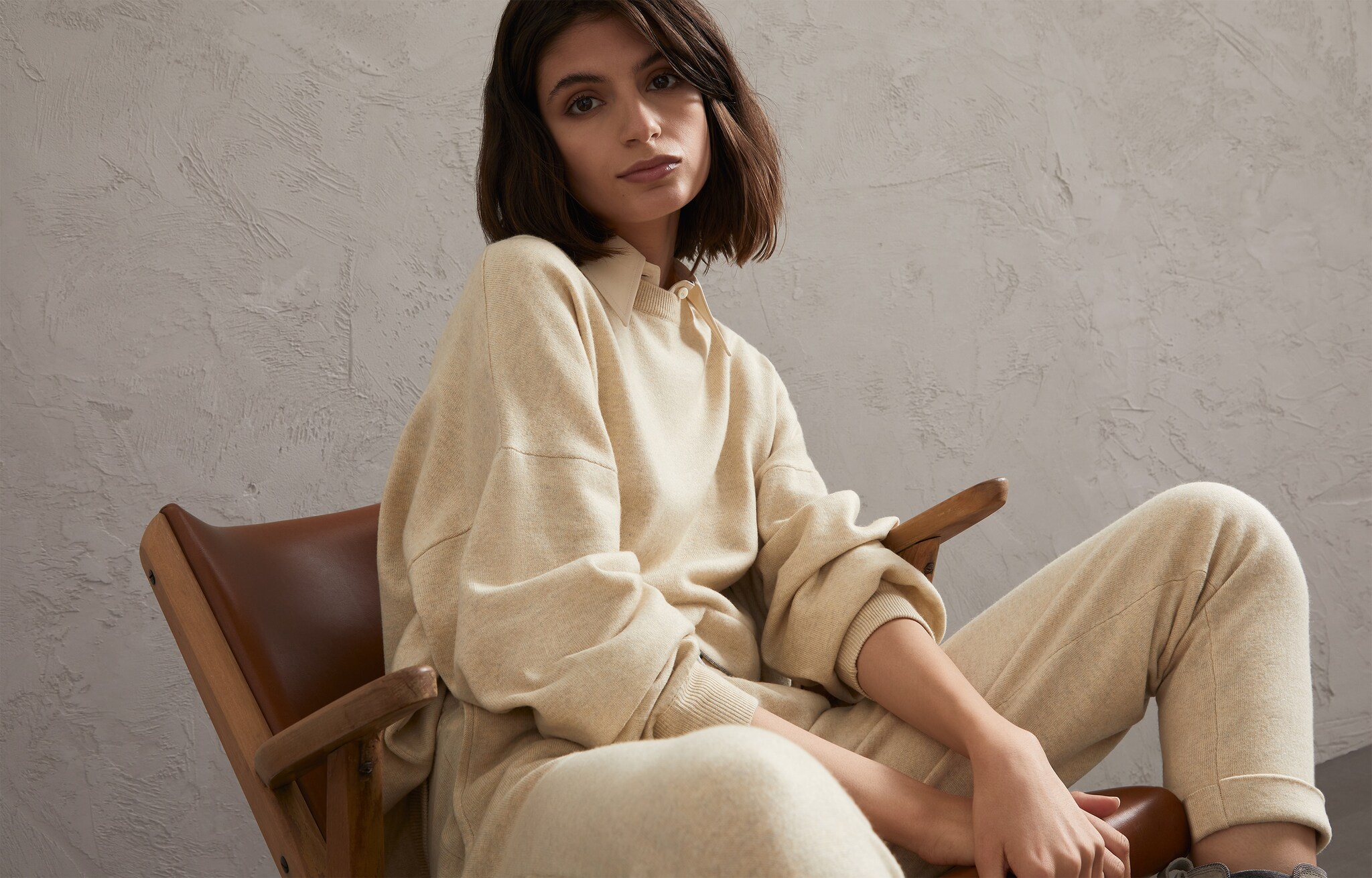 Pull en laine, cachemire et soie Crème Femme - Brunello Cucinelli