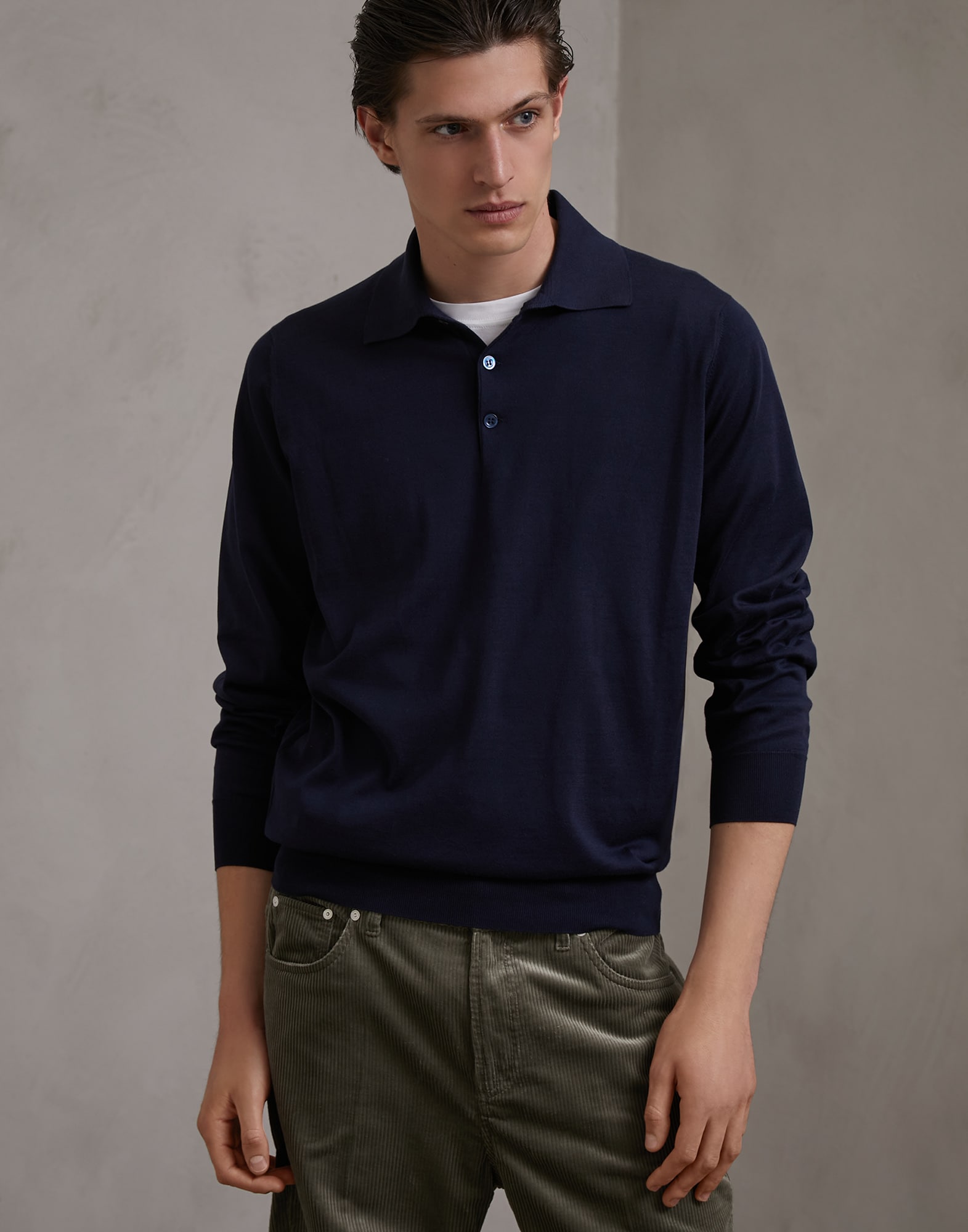Polo-Style Sweater Navy Blue Man 1 - Brunello Cucinelli