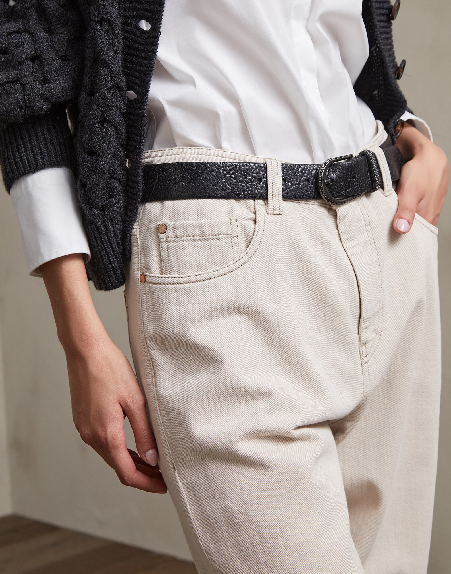 Denim Trousers Milk Woman 2 - Brunello Cucinelli