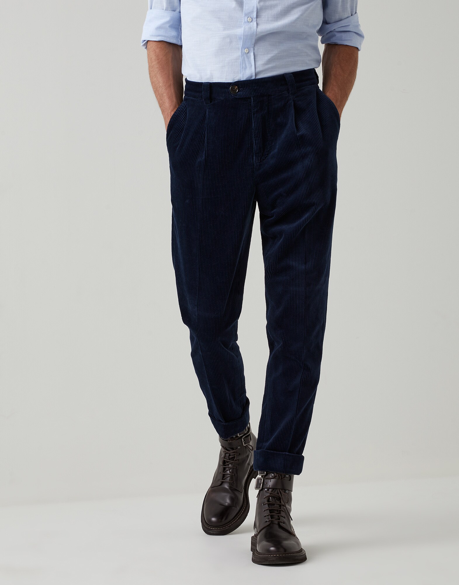 Pantalón de terciopelo de 500 líneas Azul Aviación Hombre - Brunello Cucinelli