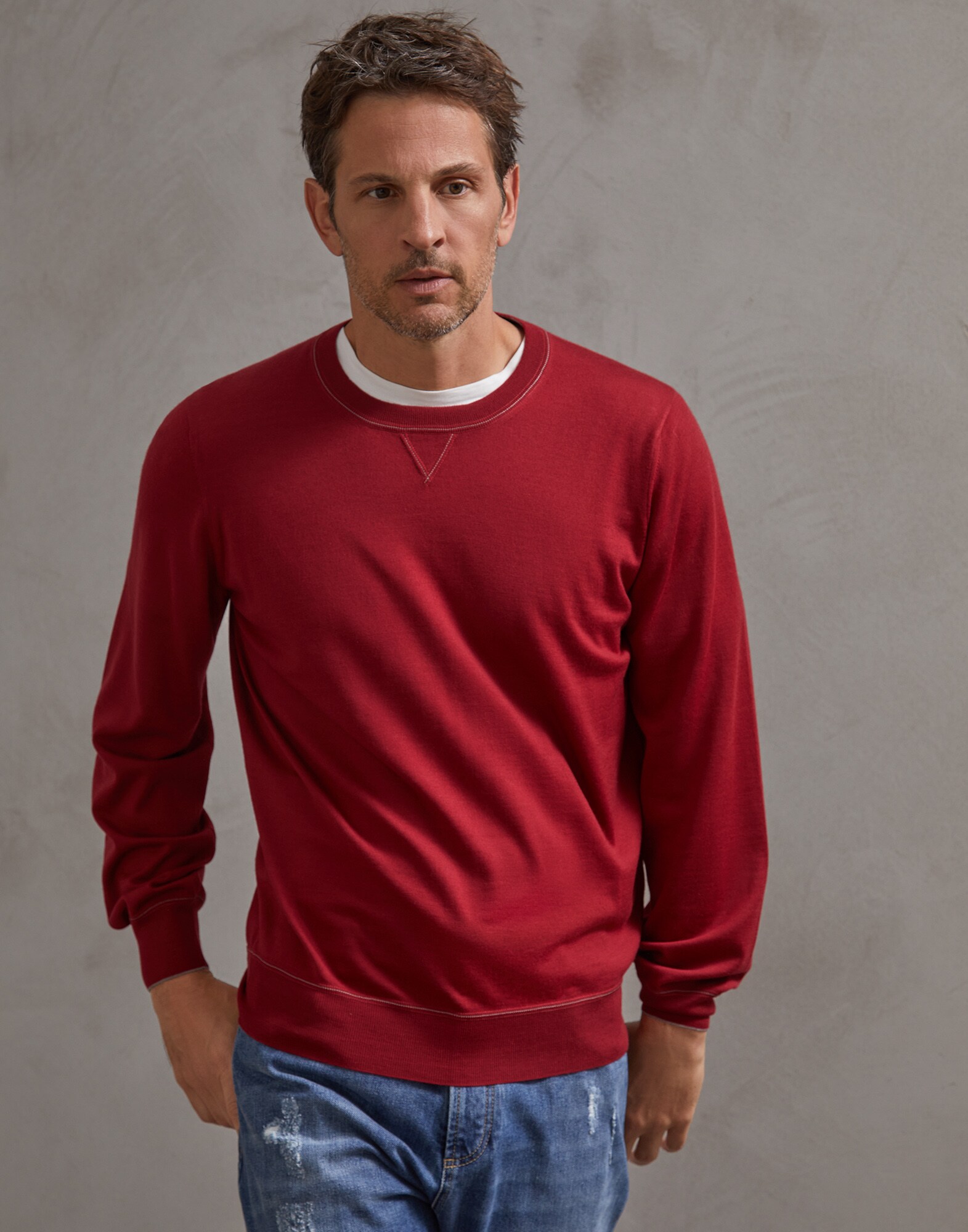 Crewneck Sweater Tomato Man 1 - Brunello Cucinelli