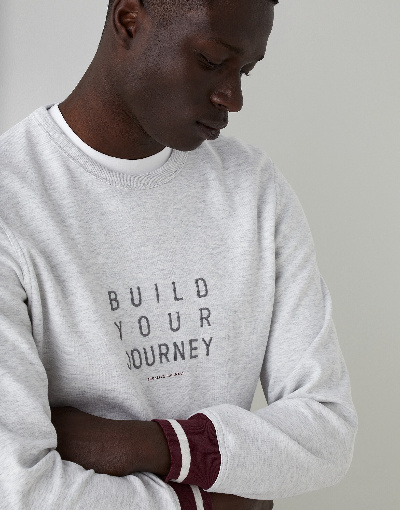 Sweat-shirt en molleton Gris Clair Homme - Brunello Cucinelli