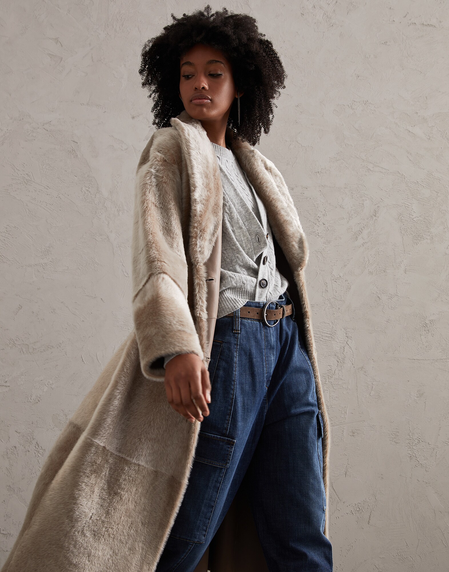 Manteau réversible en peau de mouton Beige Froid Femme - Brunello Cucinelli