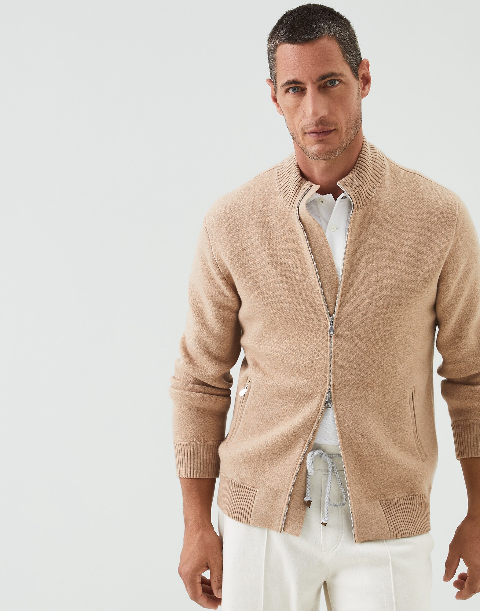 Zip-front Cardigan Biscuit Man 1 - Brunello Cucinelli