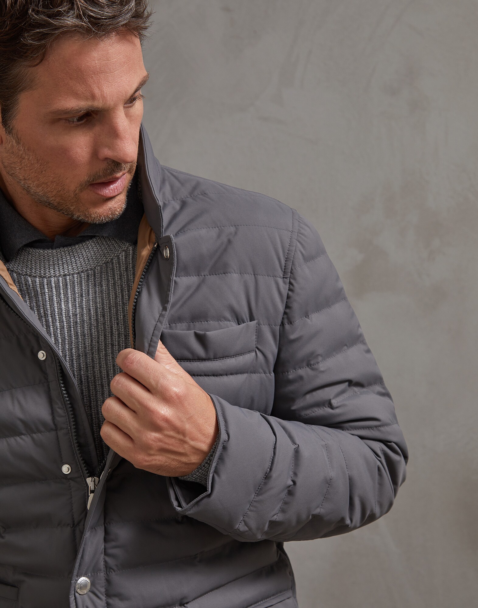 Down Jacket Graphite Man 3 - Brunello Cucinelli