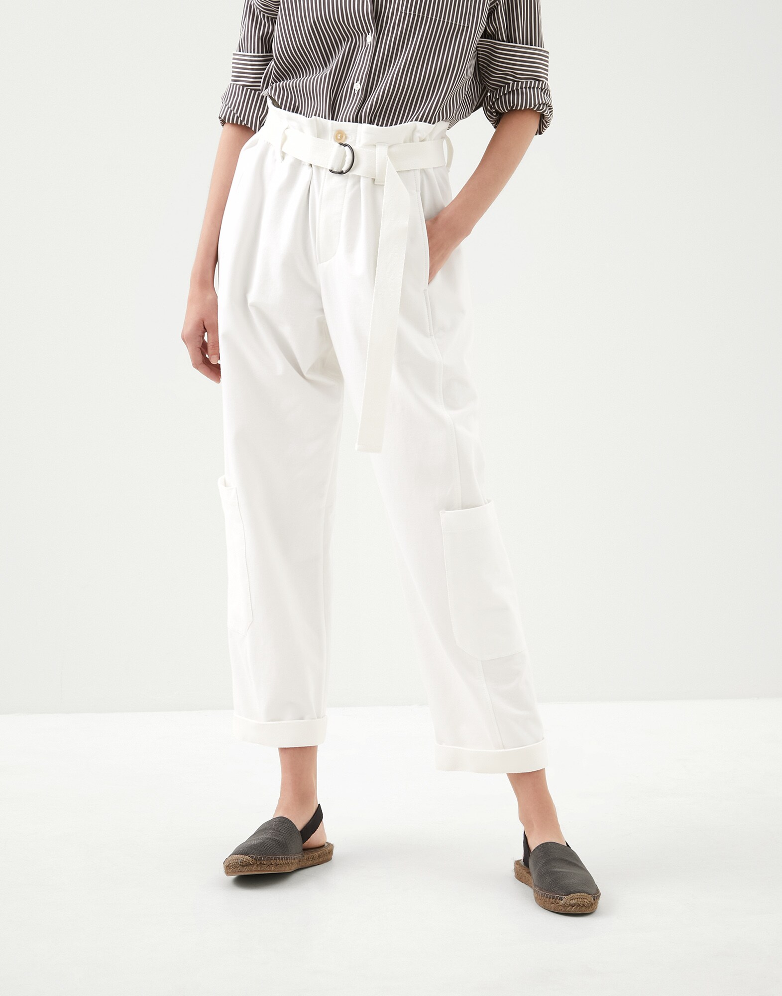 Pantalón Paper Bag Blanco Mujer - Brunello Cucinelli