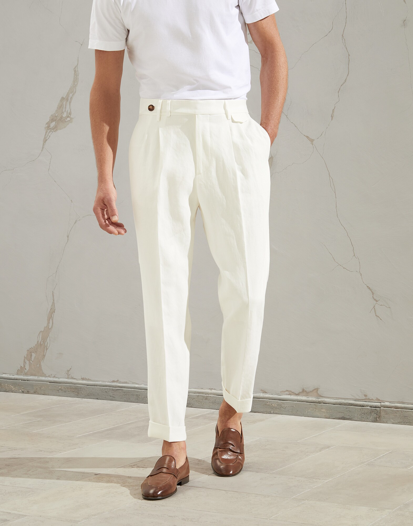 Pantalon leisure fit à double pince Panama Homme - Brunello Cucinelli