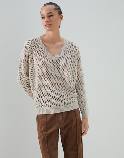 Dazzling Mesh sweater Beige Woman - Brunello Cucinelli 