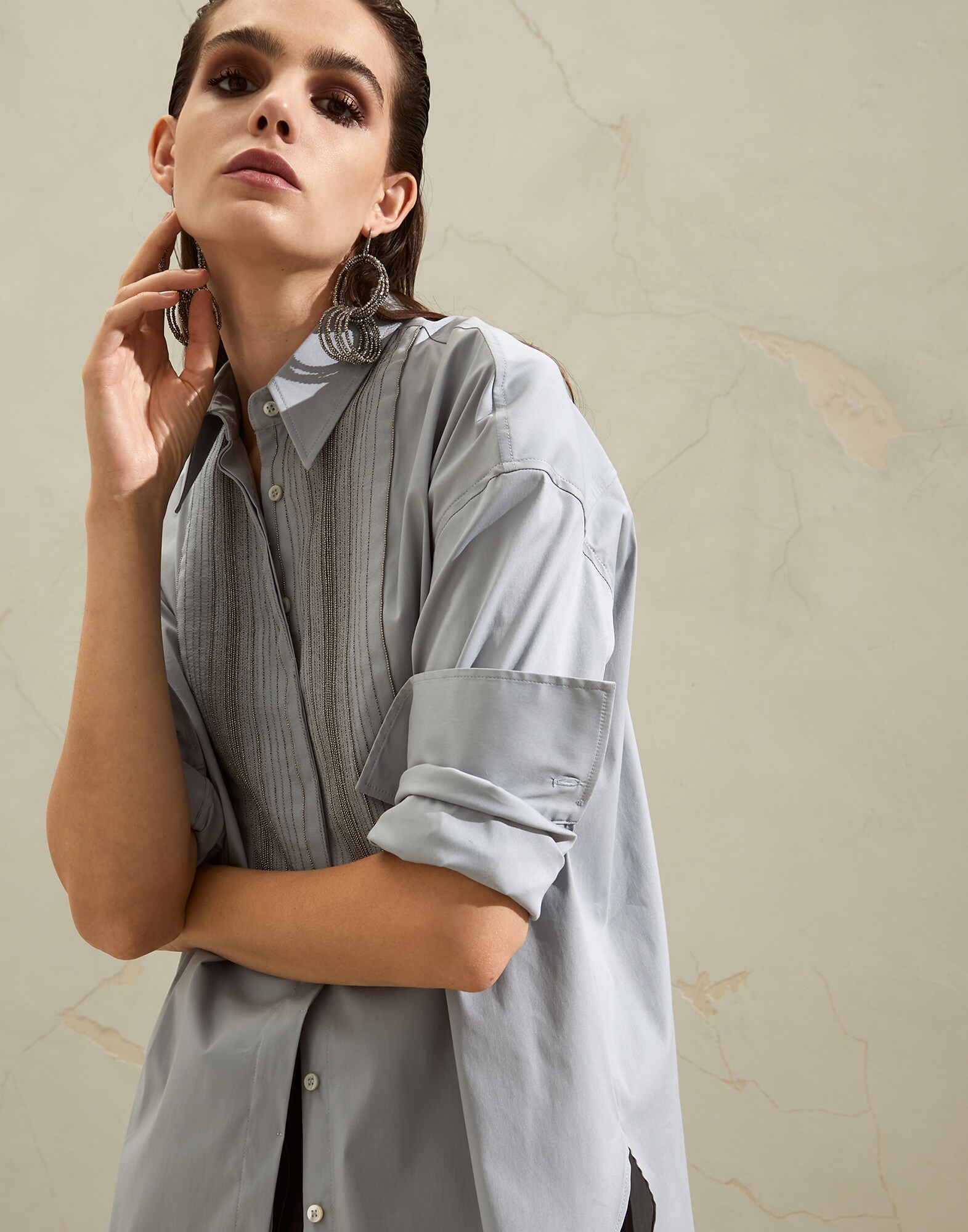 Chemise en popeline extensible Bleu Ciel Femme - Brunello Cucinelli