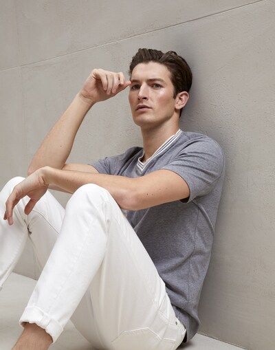 T-Shirt in Slim Fit Mittelgrau Herren - Brunello Cucinelli