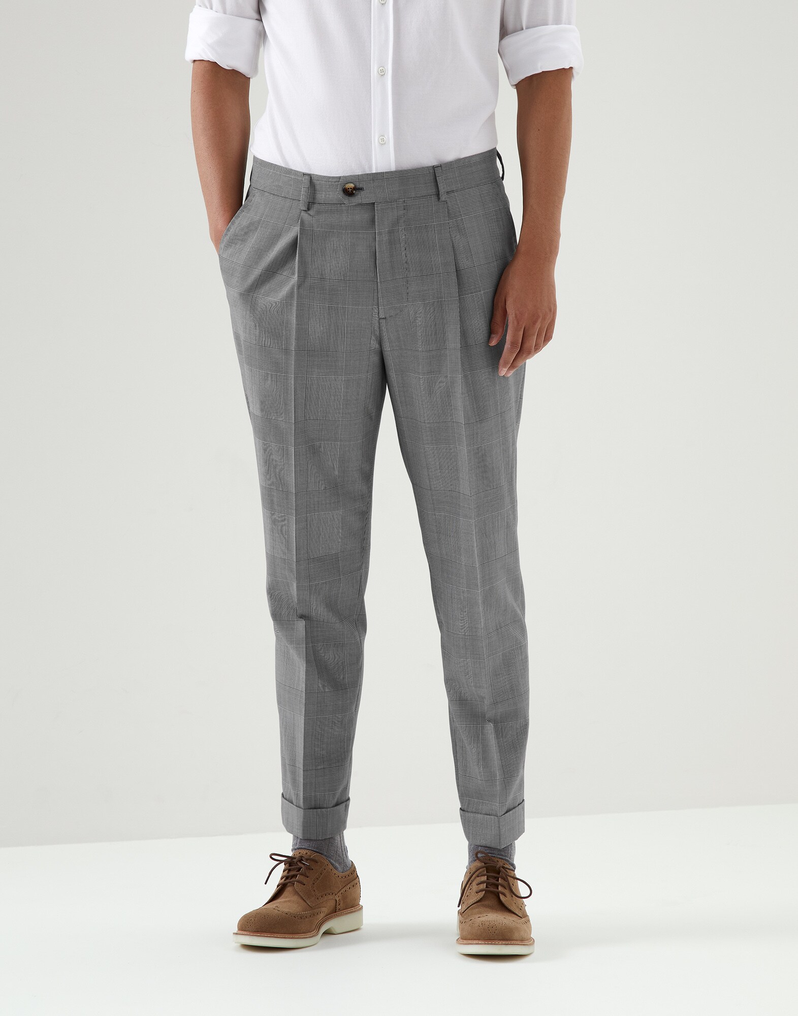 Hose in Prince-of-Wales-Karo Grau Herren - Brunello Cucinelli