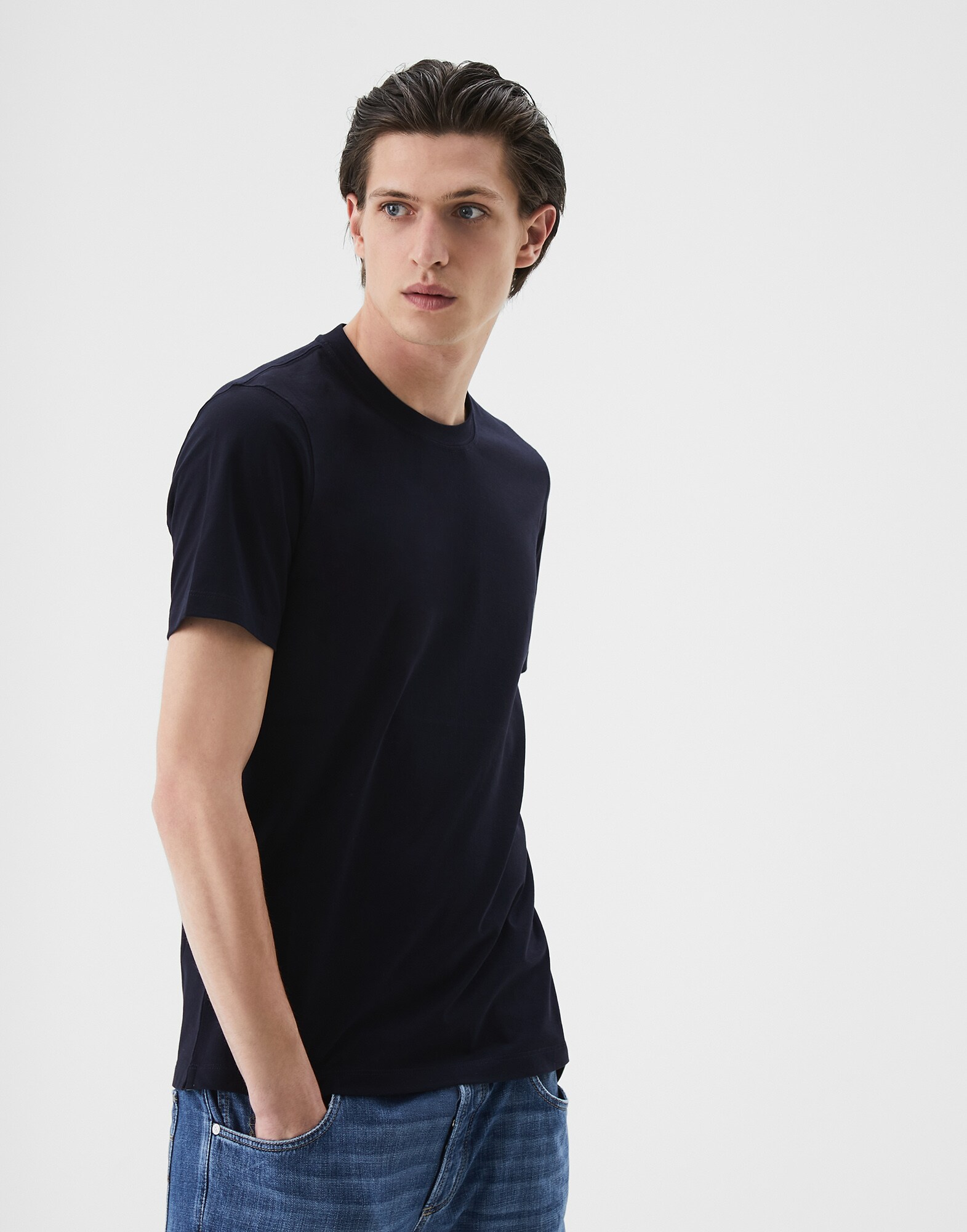 T-Shirt Manches Courtes Bleu Marine Homme 1 - Brunello Cucinelli