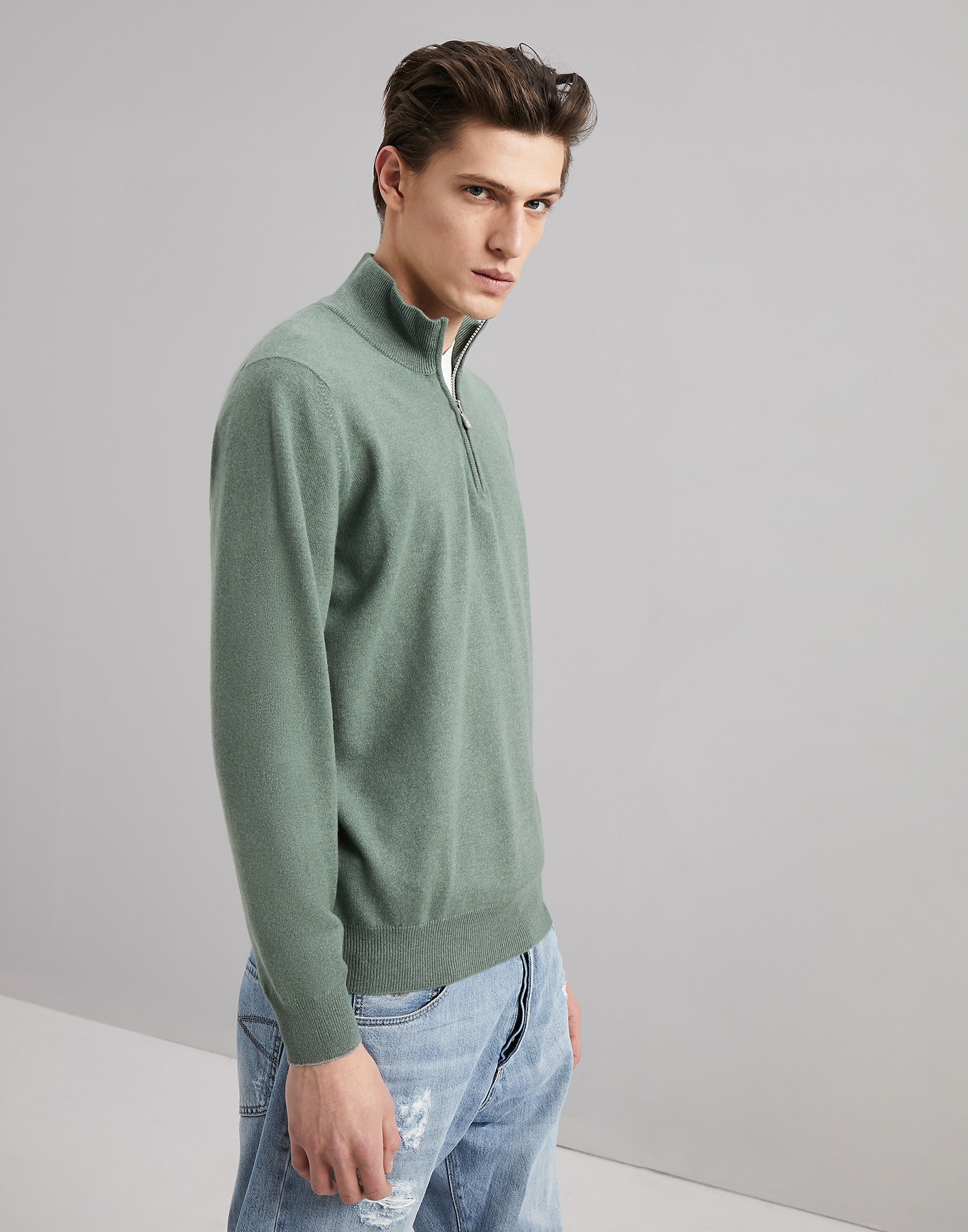 mock turtleneck sweater with back zipper