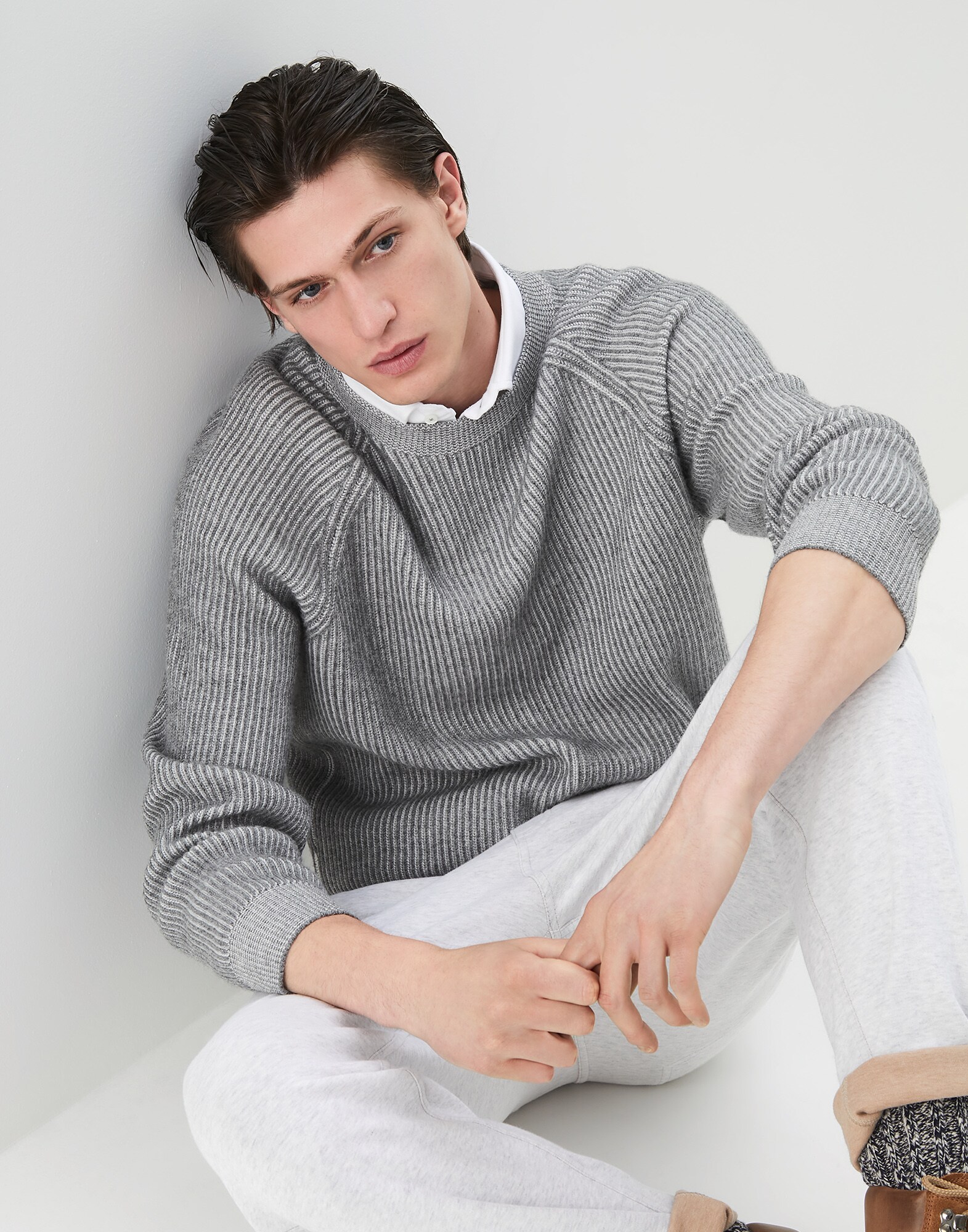 Crewneck Sweater Dark Grey Man 4 - Brunello Cucinelli