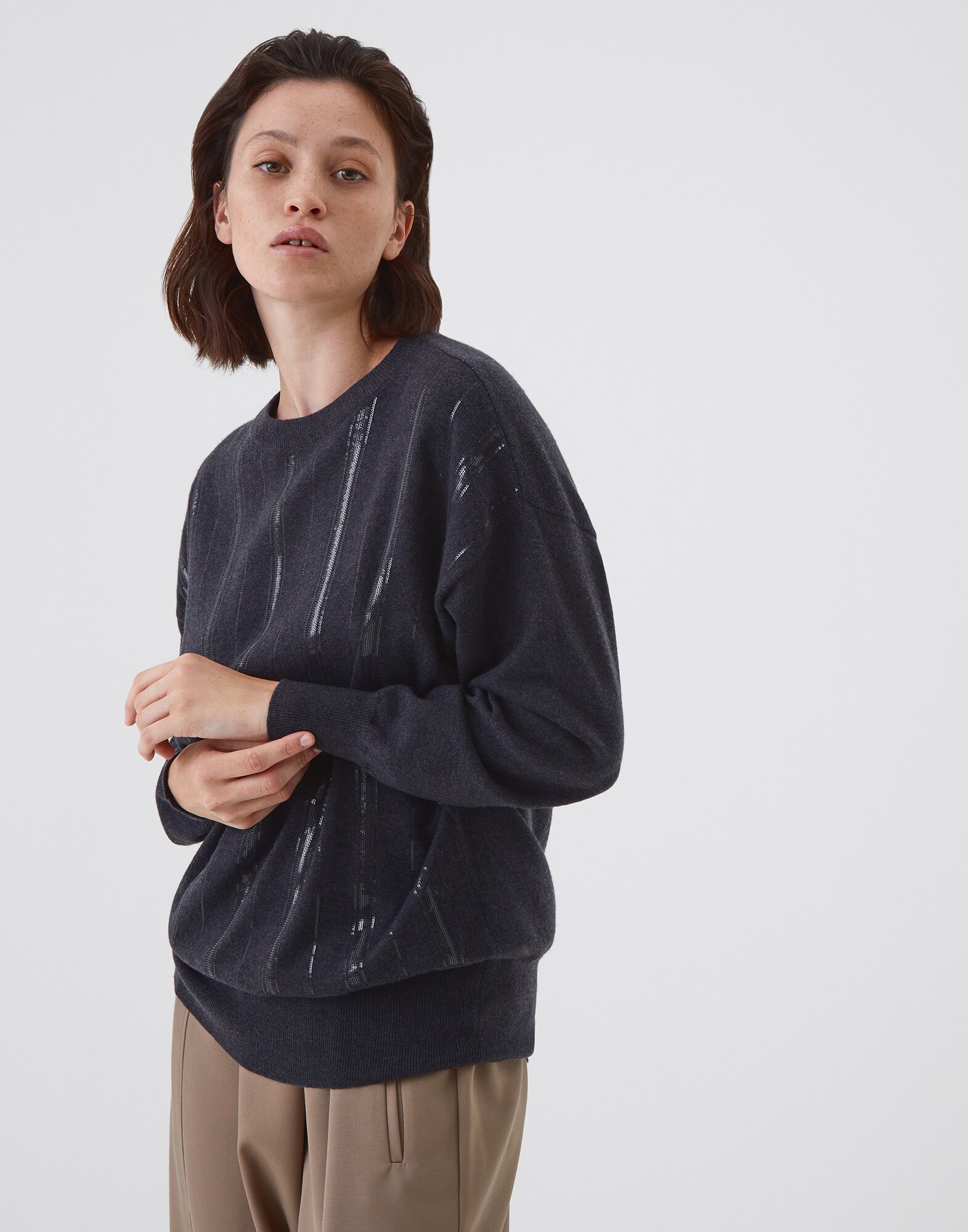 Crewneck Sweater Lignite Woman 1 - Brunello Cucinelli