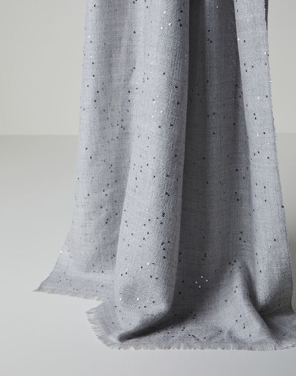 Cashmere and silk Diamond yarn scarf Light Grey Woman - Brunello Cucinelli