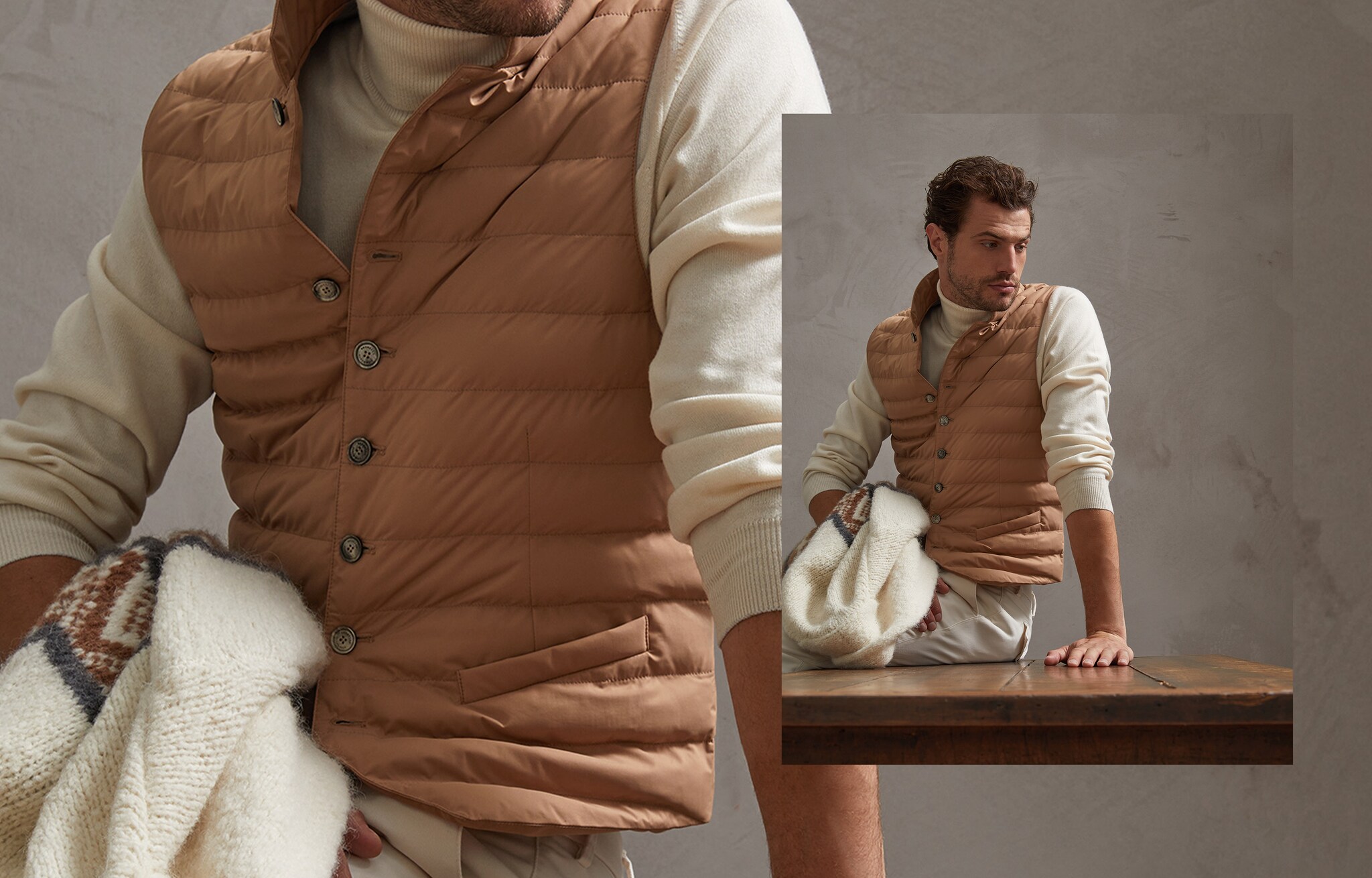 Down Sleeveless Jacket Camel Man 5 - Brunello Cucinelli